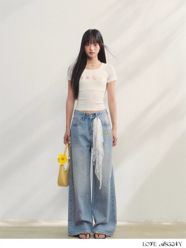 AsGony ASG25237 Embroidered slim fit T-shirt (2color)