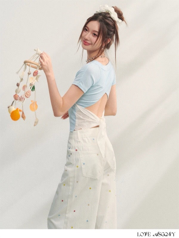 AsGony ASG25237 Embroidered slim fit T-shirt (2color)