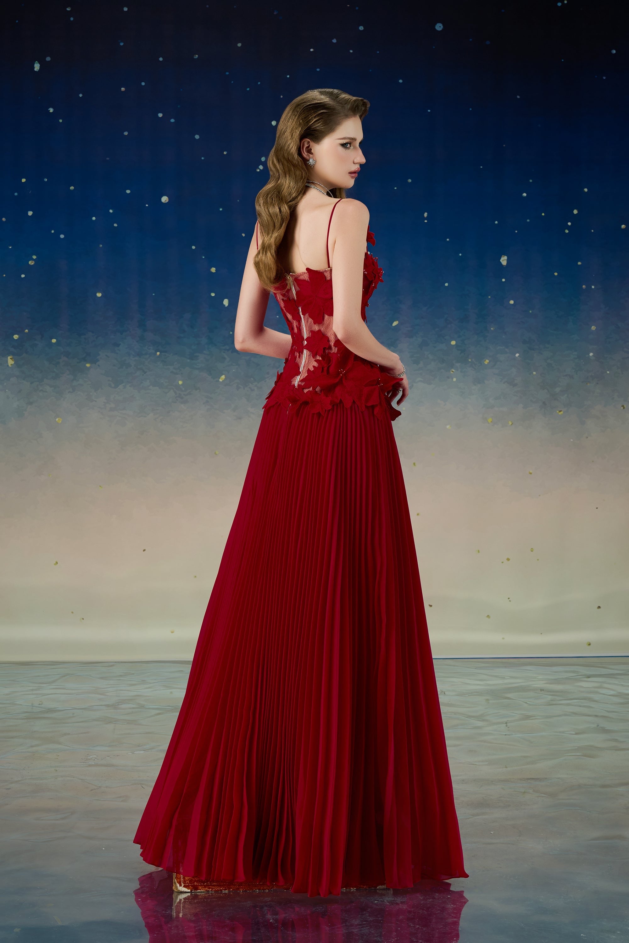 Calista QUASAR Pleated Maxi Dress + QUASAR Cape