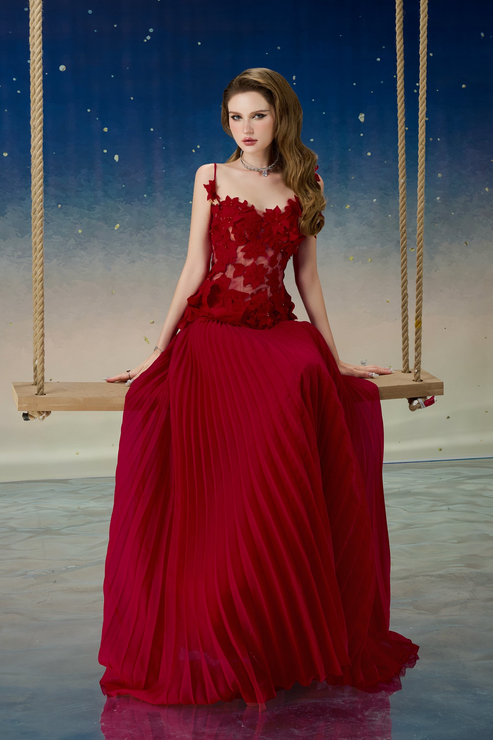 Calista QUASAR Pleated Maxi Dress + QUASAR Cape