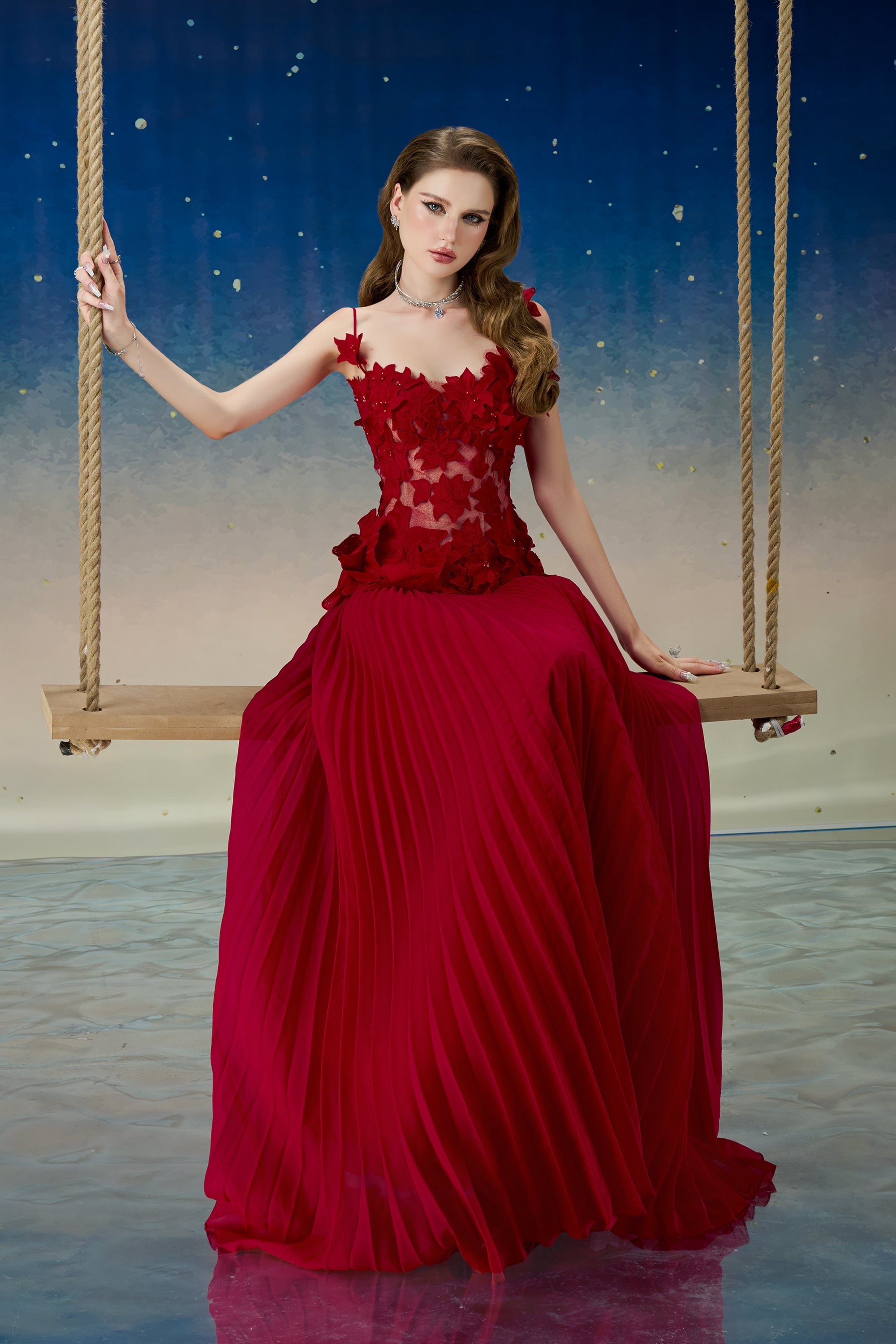 Calista QUASAR Pleated Maxi Dress + QUASAR Cape