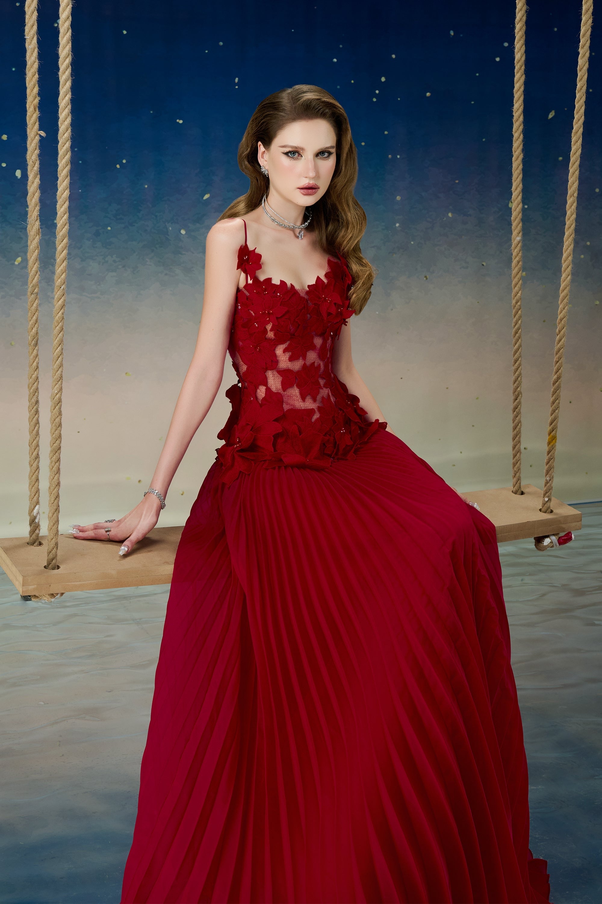 Calista QUASAR Pleated Maxi Dress + QUASAR Cape