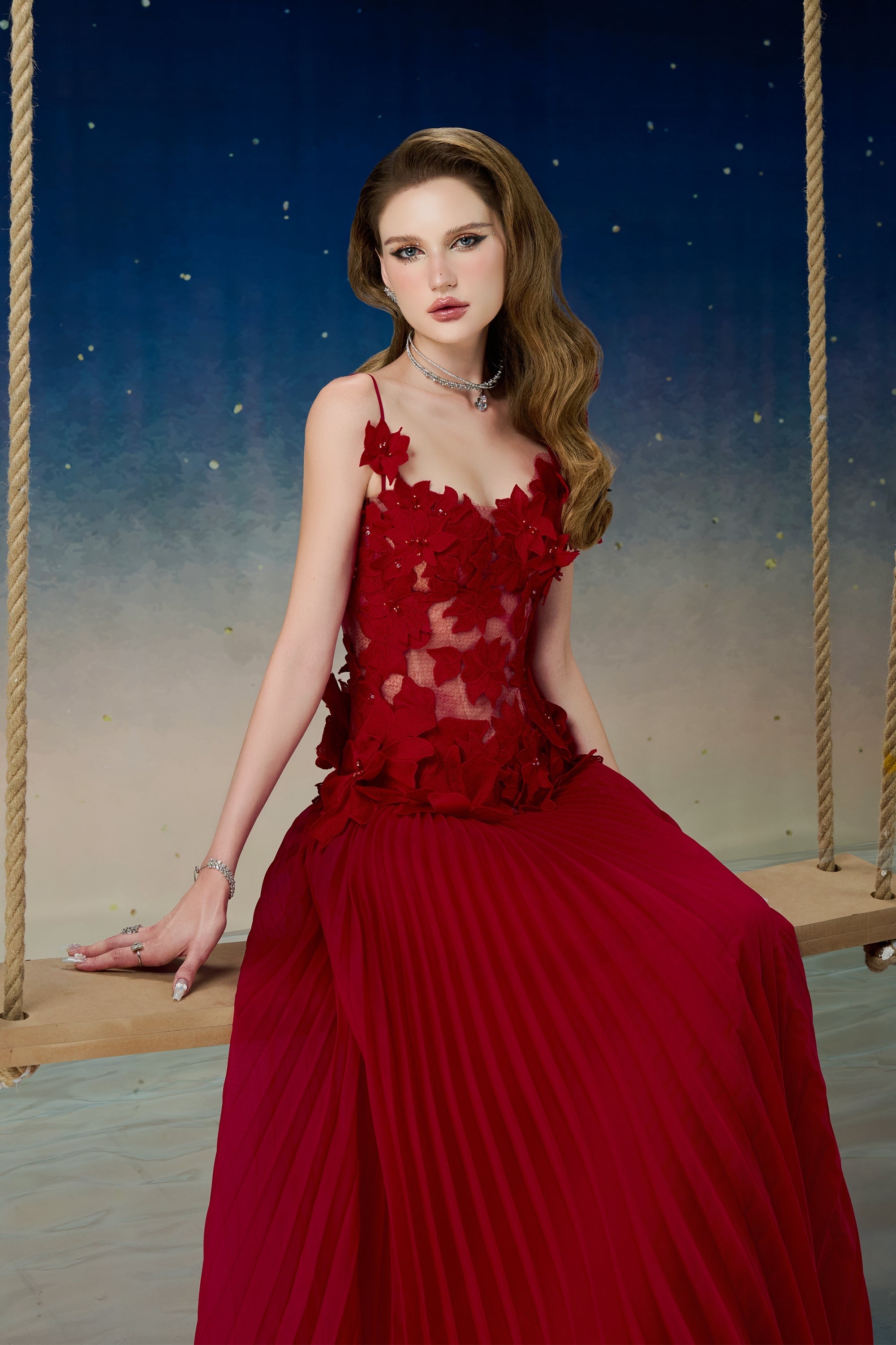 Calista QUASAR Pleated Maxi Dress + QUASAR Cape