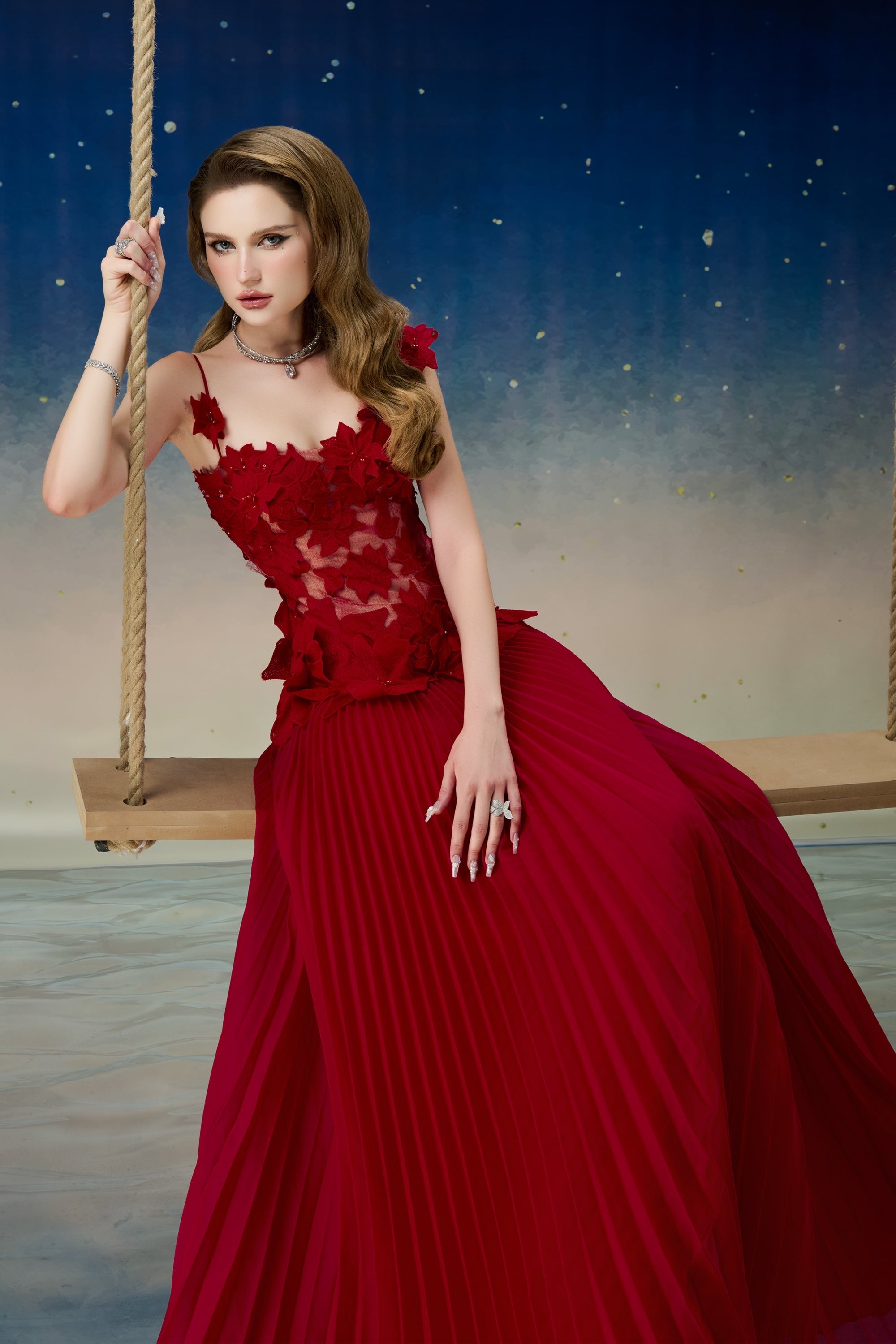 Calista QUASAR Pleated Maxi Dress + QUASAR Cape