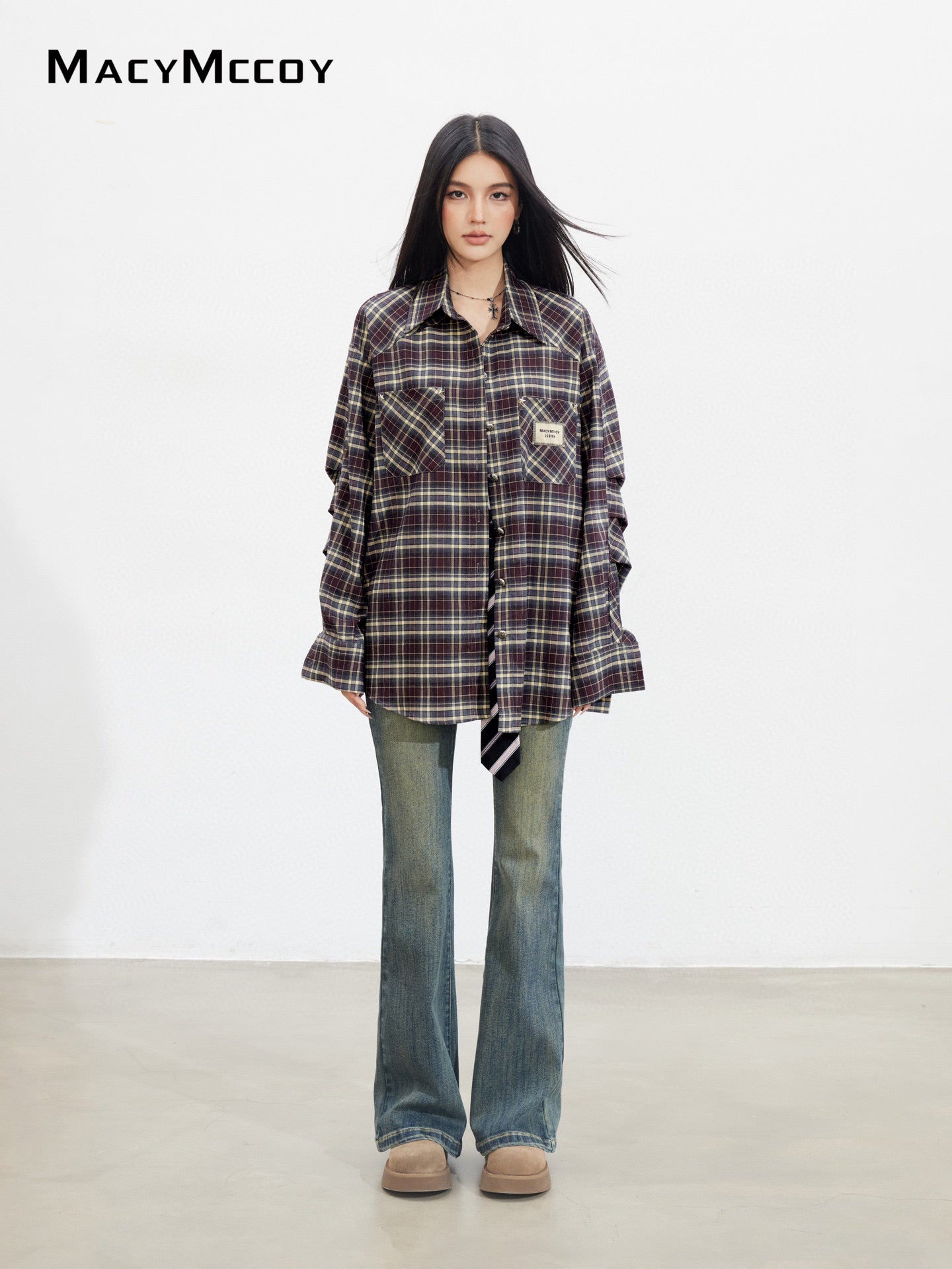 MacyMccoy MMC2025128 Retro loose checkered shirt
