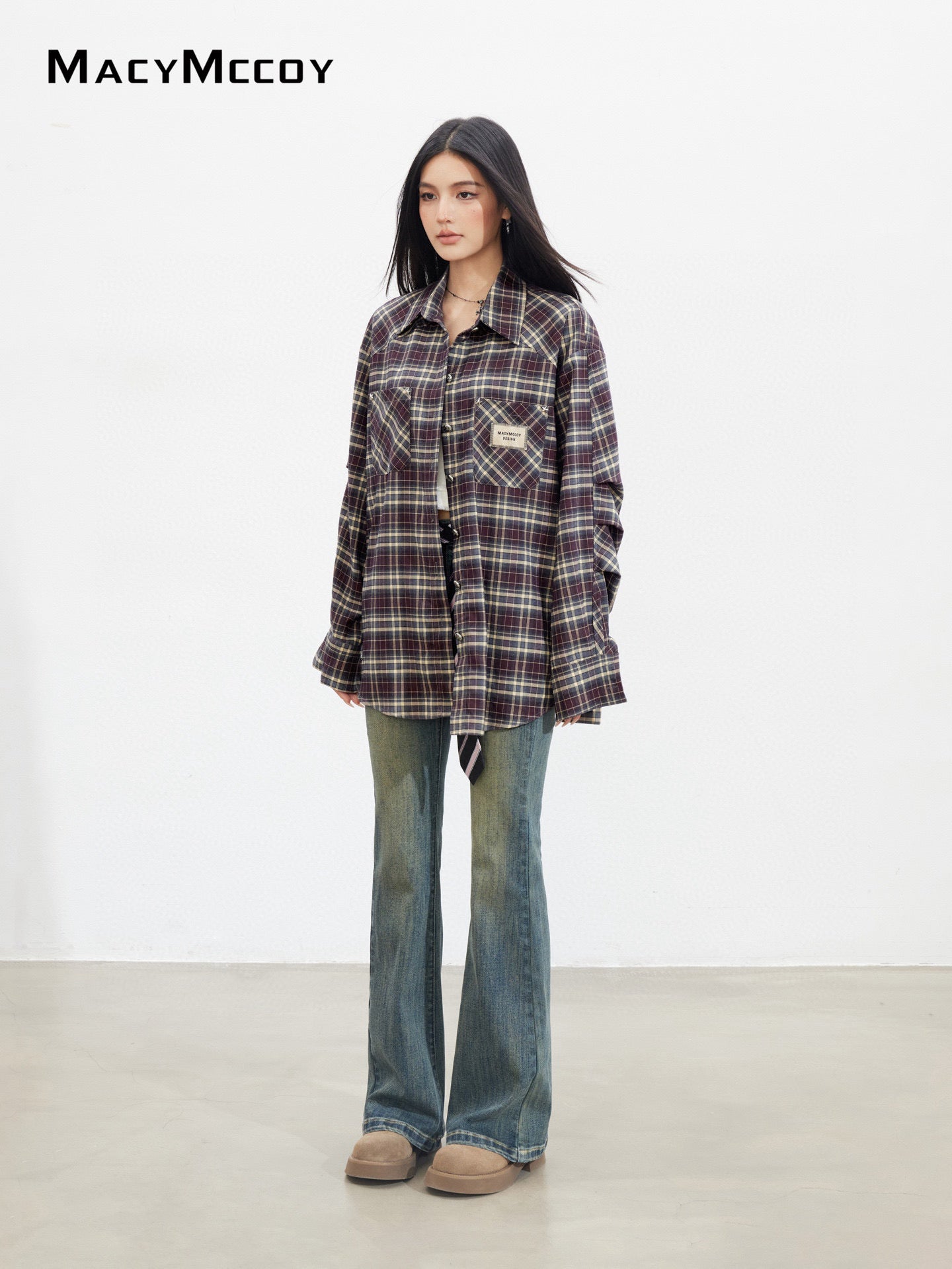 MacyMccoy MMC2025128 Retro loose checkered shirt