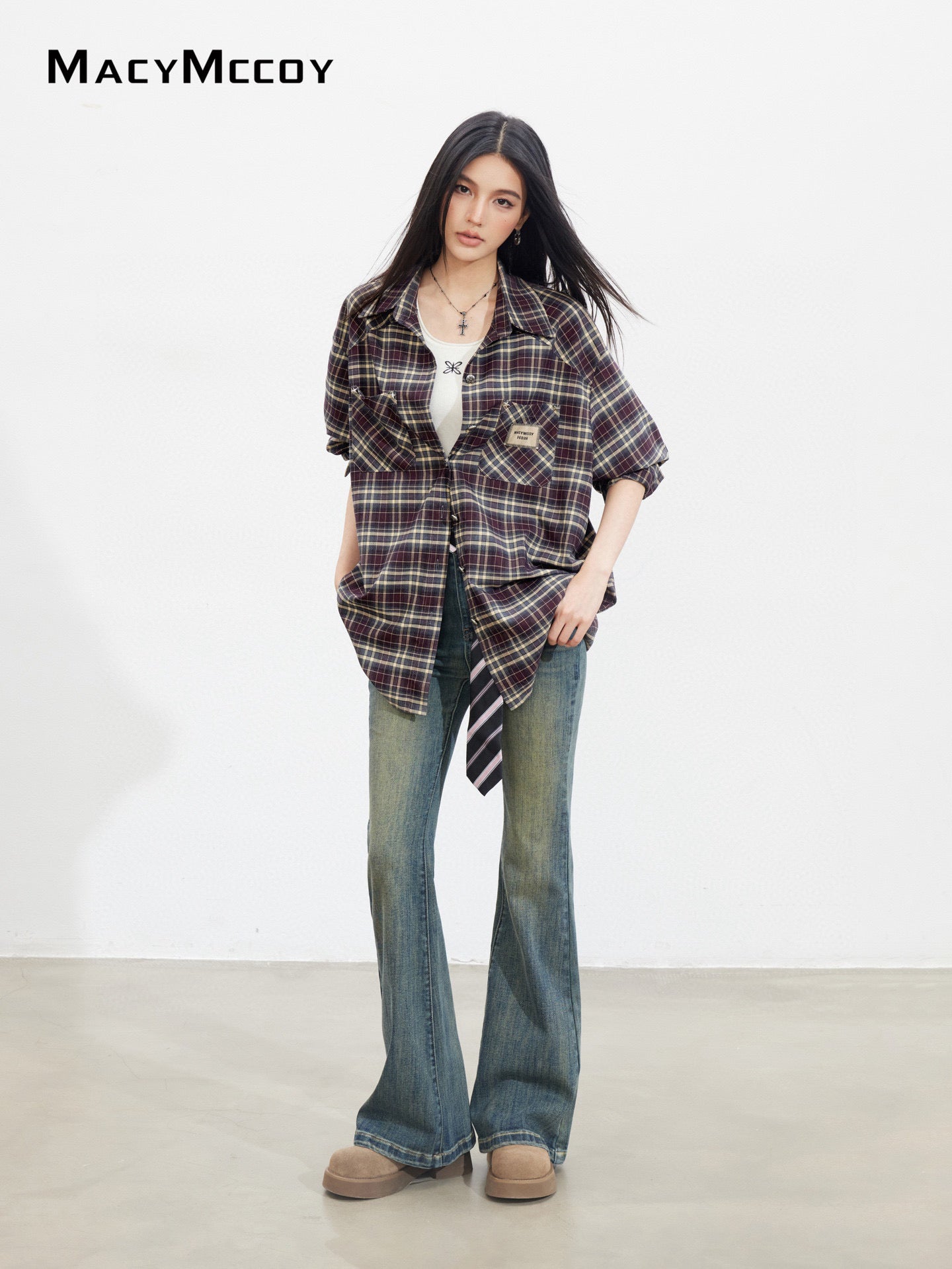 MacyMccoy MMC2025128 Retro loose checkered shirt