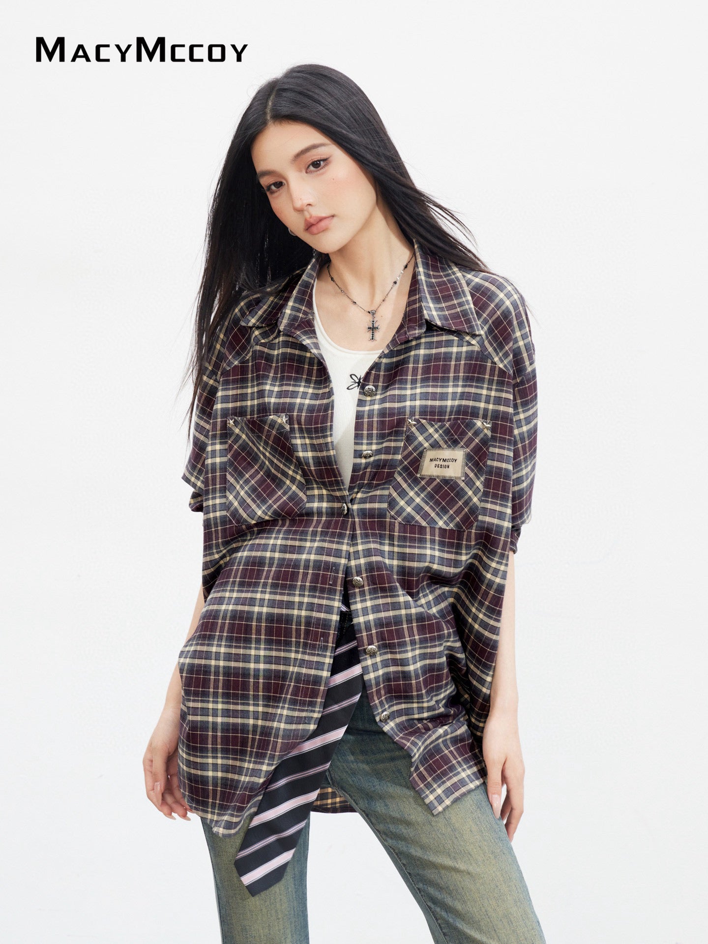 MacyMccoy MMC2025128 Retro loose checkered shirt