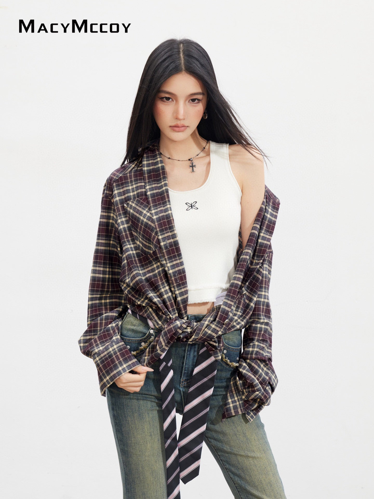 MacyMccoy MMC2025128 Retro loose checkered shirt