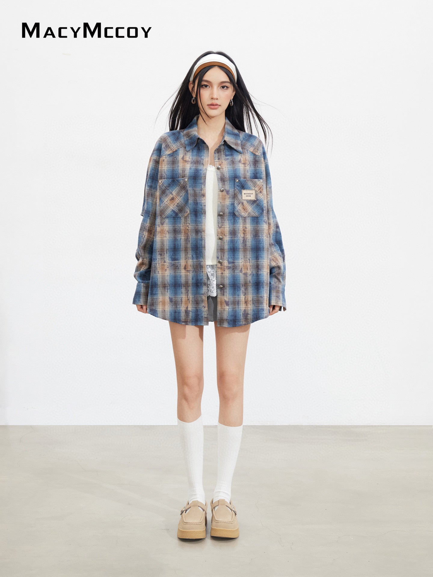 MacyMccoy MMC2025128 Retro loose checkered shirt