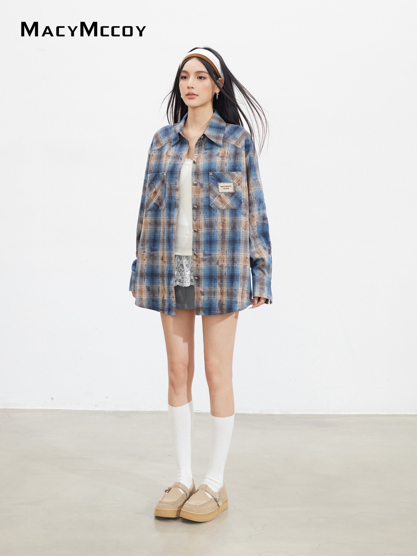 MacyMccoy MMC2025128 Retro loose checkered shirt