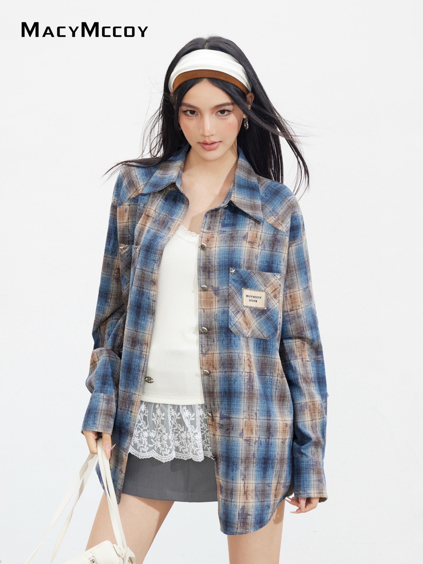 MacyMccoy MMC2025128 Retro loose checkered shirt