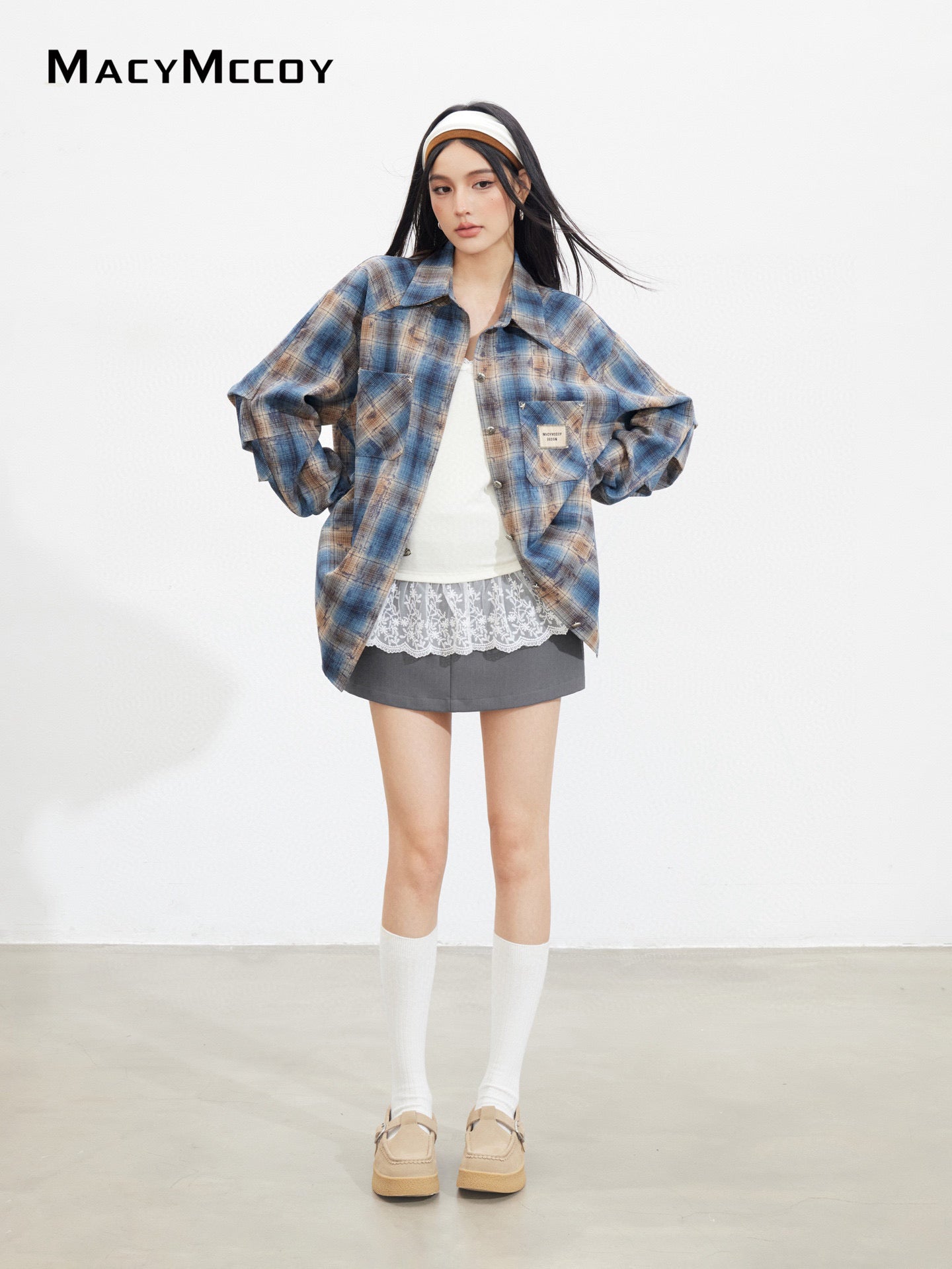 MacyMccoy MMC2025128 Retro loose checkered shirt