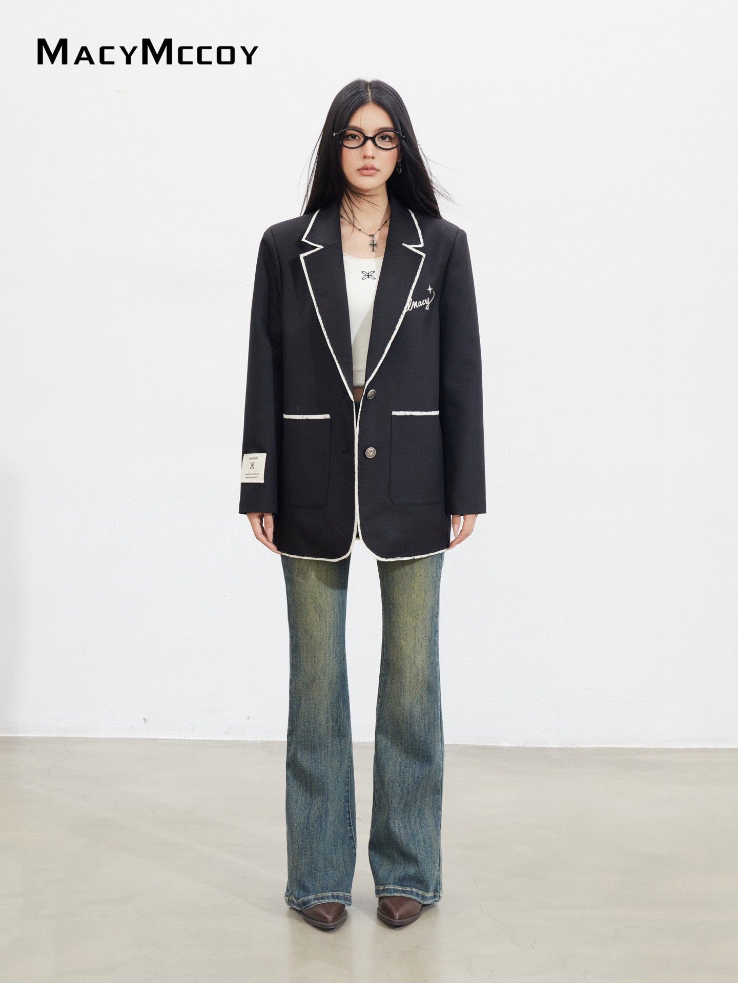 MacyMccoy MMC2025129 Color blocked fringed silhouette suit