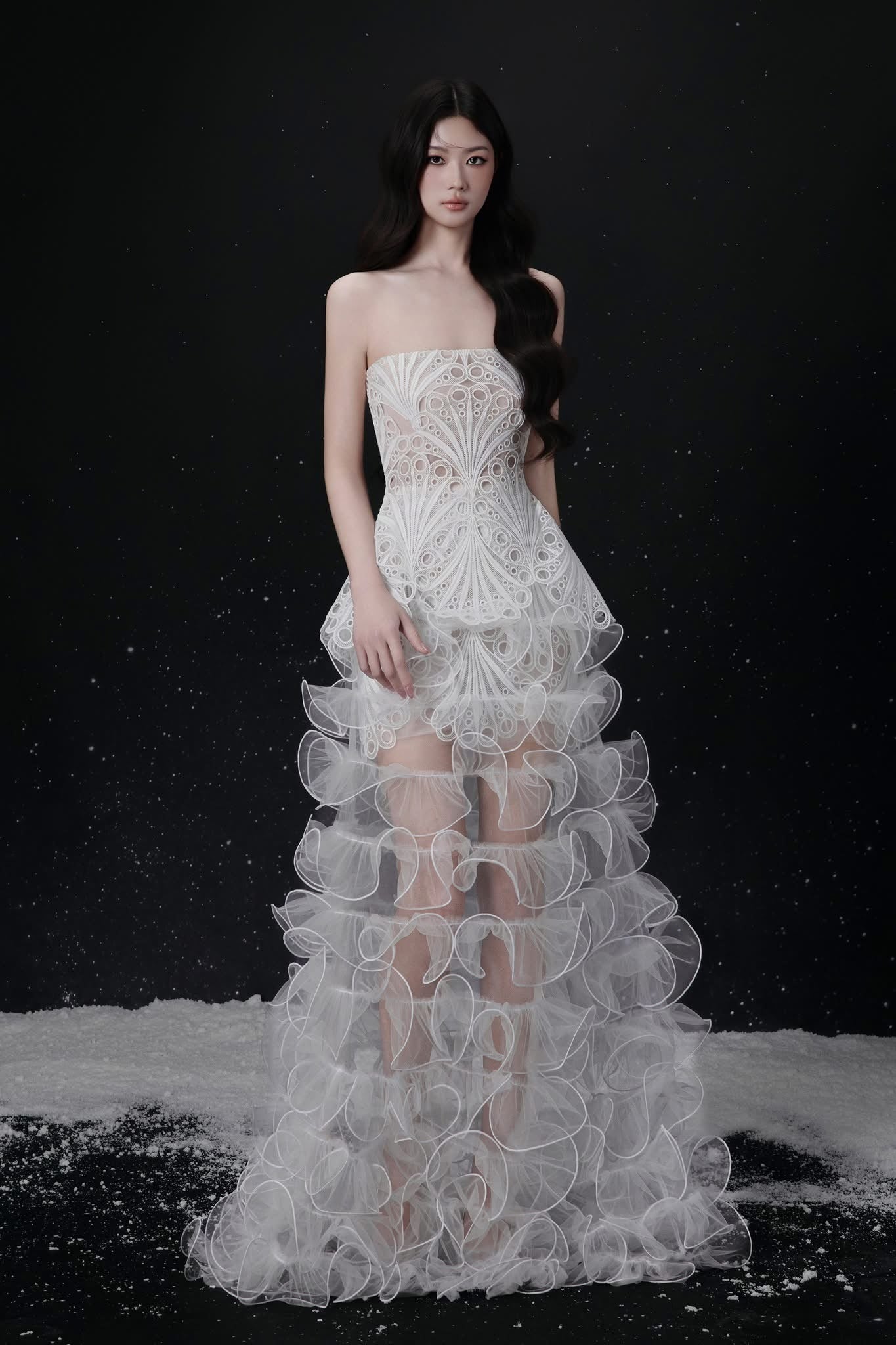 Raffiné LUMIERE STRAPLESS RUFFLE TULLE DRESS