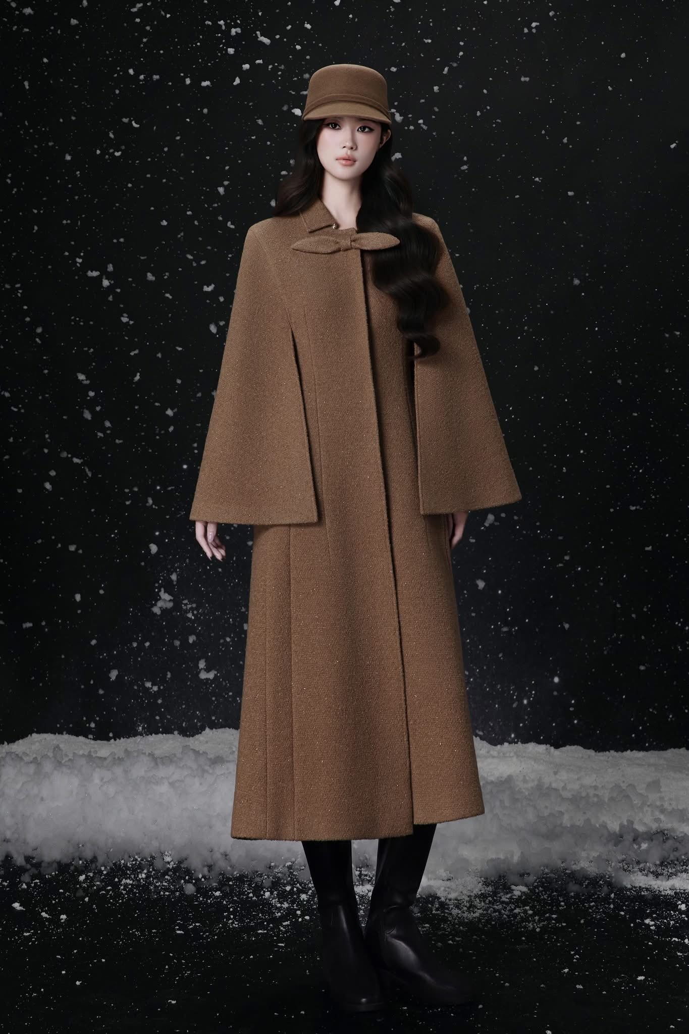 Raffiné MALIS BOW-COLLAR CAPELESS LONG COAT