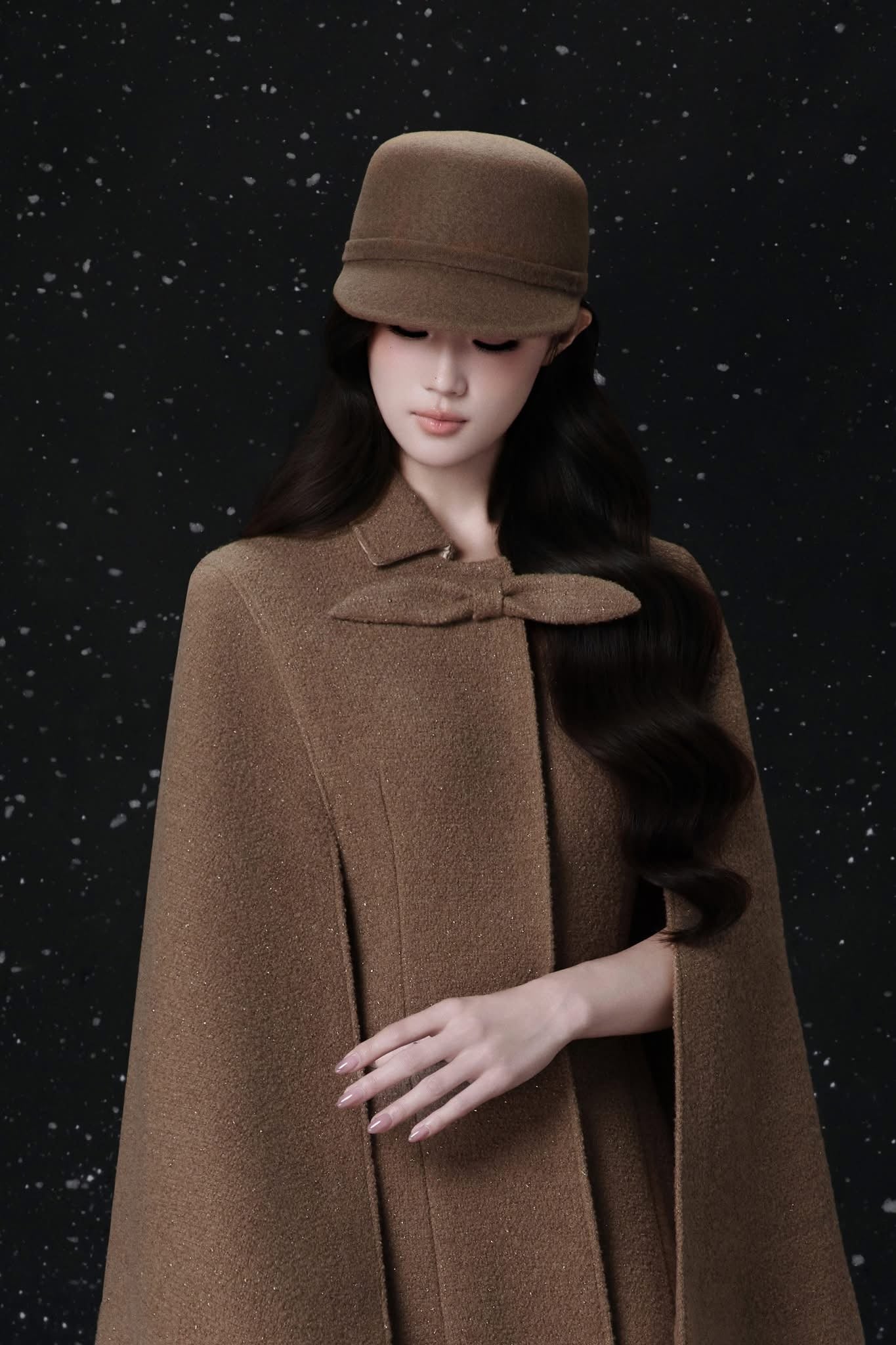 Raffiné MALIS BOW-COLLAR CAPELESS LONG COAT