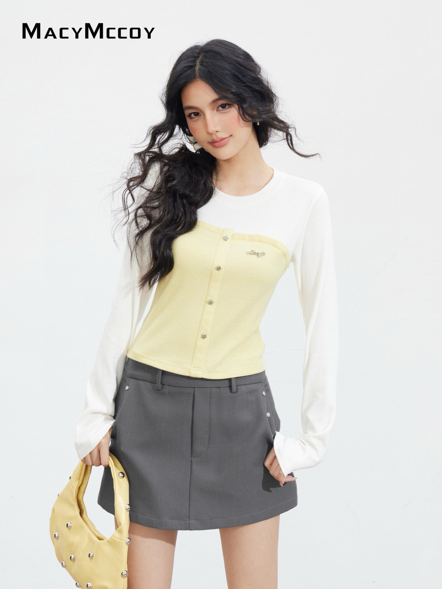 MacyMccoy MMC2025132 Color blocking splicing long sleeved T-shirt
