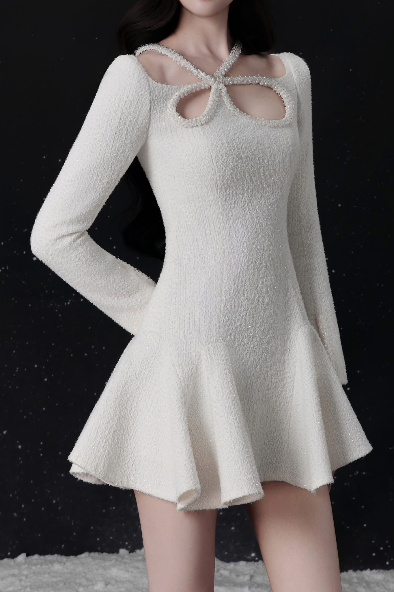 Raffiné NEIGE BUTTERFLY-NECK MINI DRESS