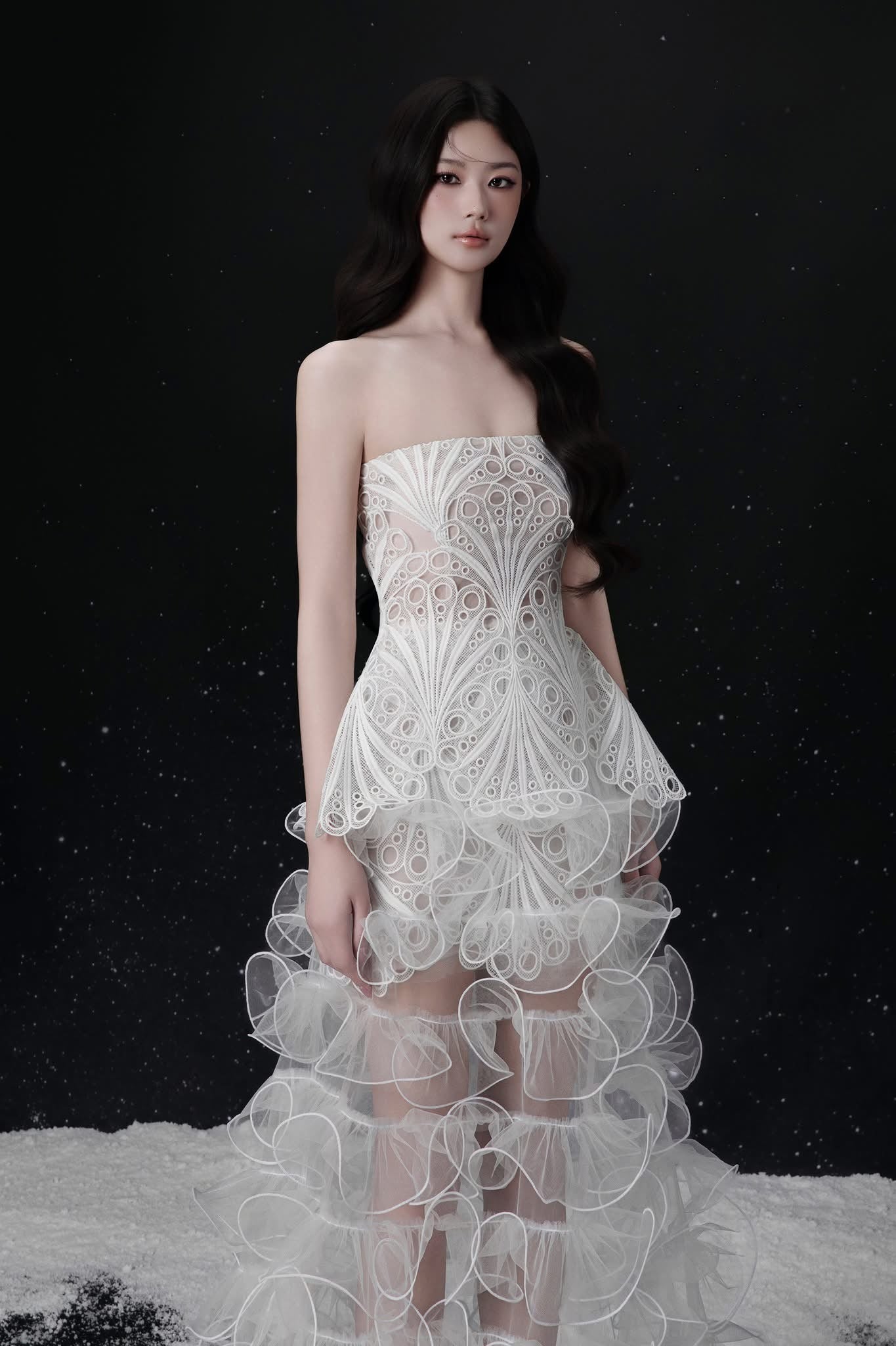 Raffiné LUMIERE STRAPLESS RUFFLE TULLE DRESS