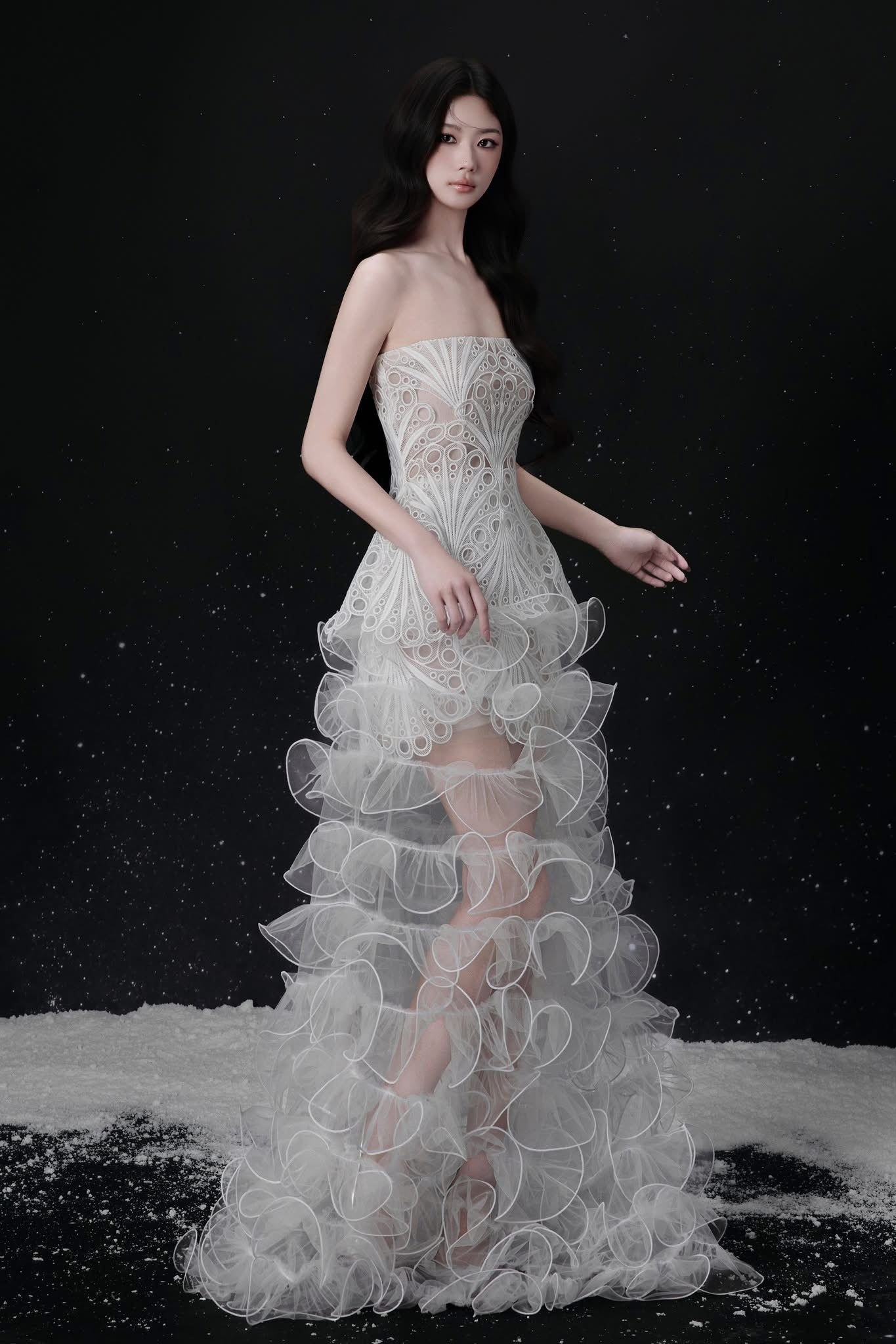 Raffiné LUMIERE STRAPLESS RUFFLE TULLE DRESS