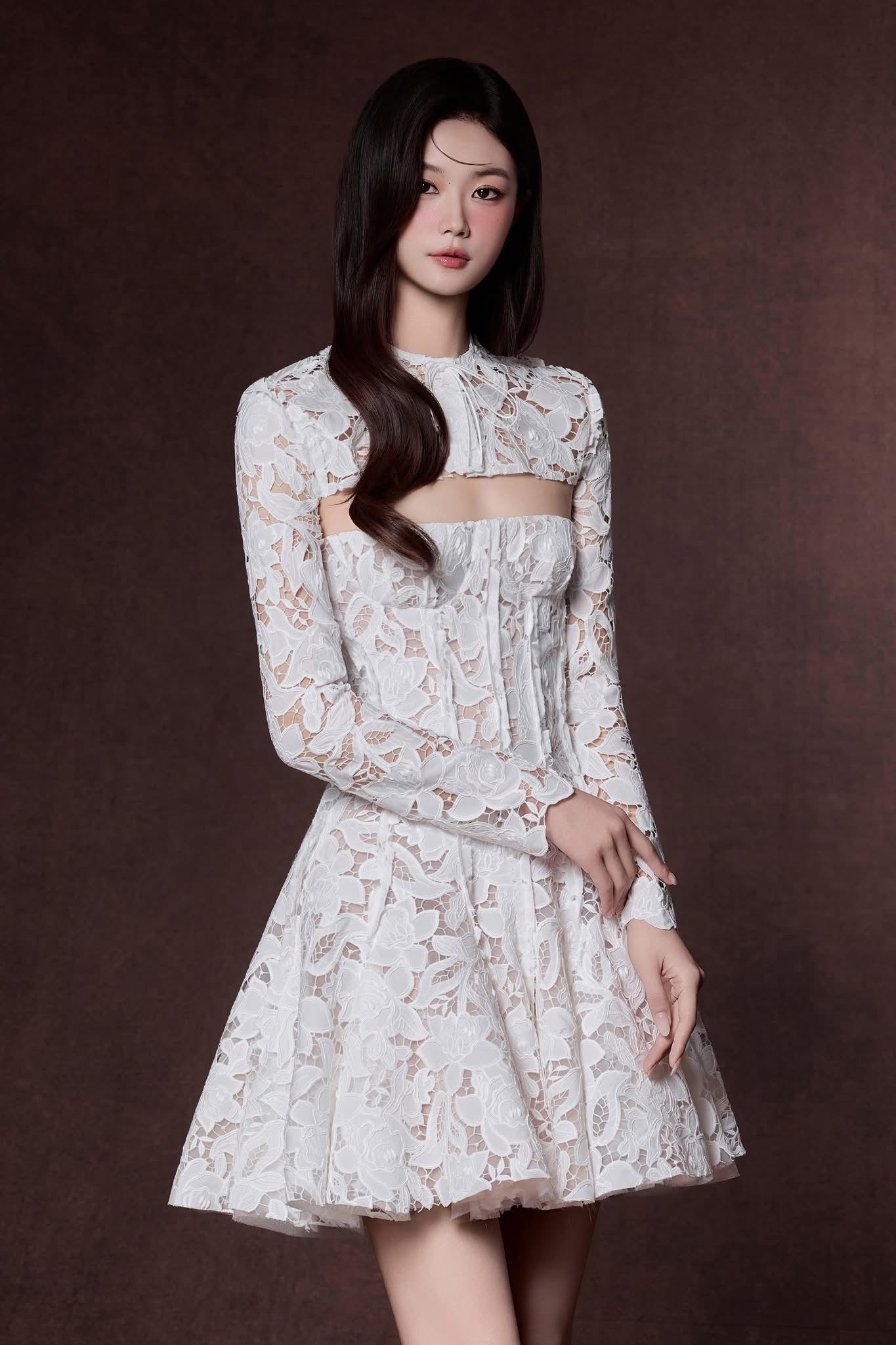 Raffiné HYDRANGEA FLORAL LACE CROPPED TOP & CIRCLE DRESS