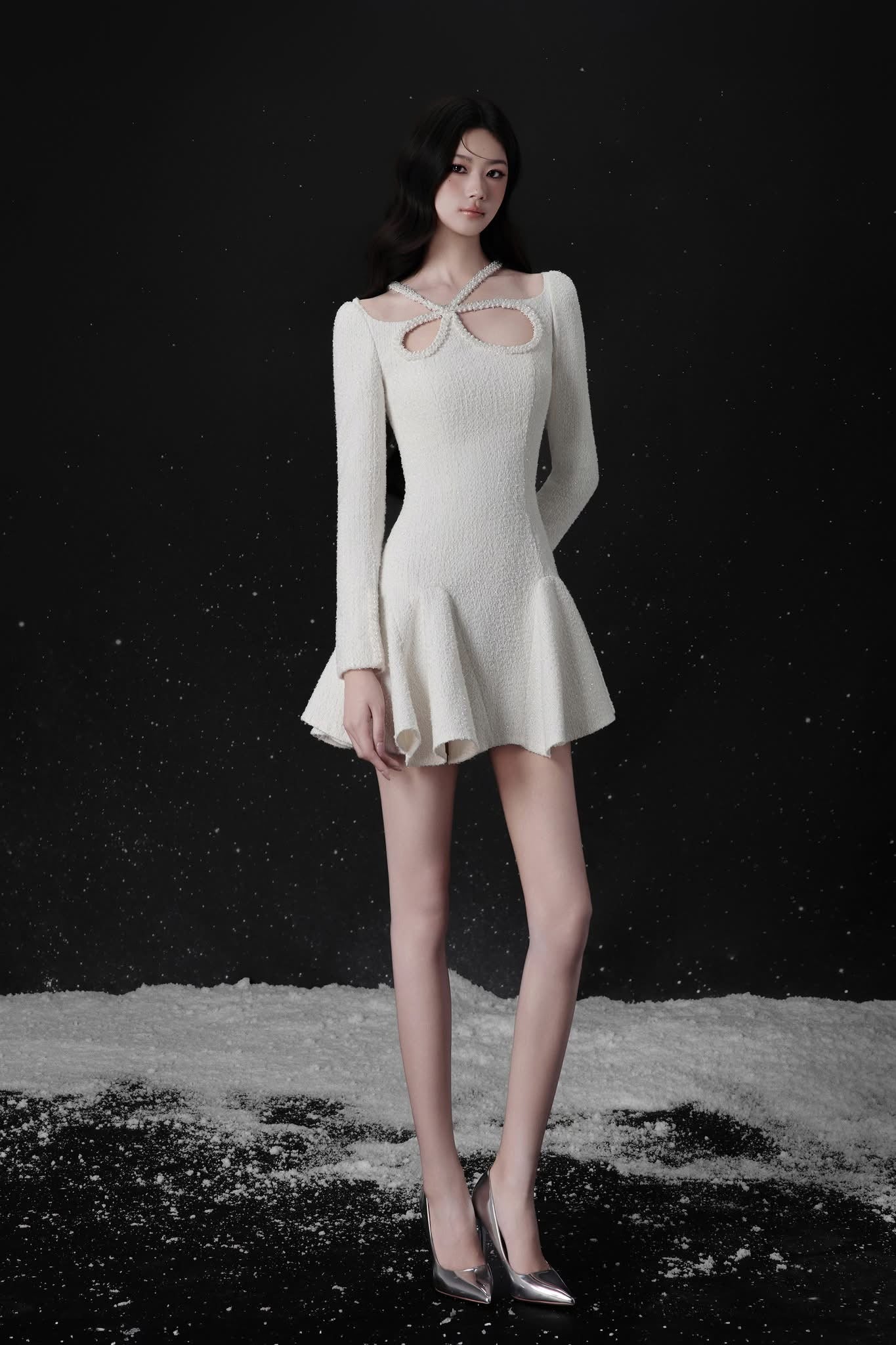 Raffiné NEIGE BUTTERFLY-NECK MINI DRESS
