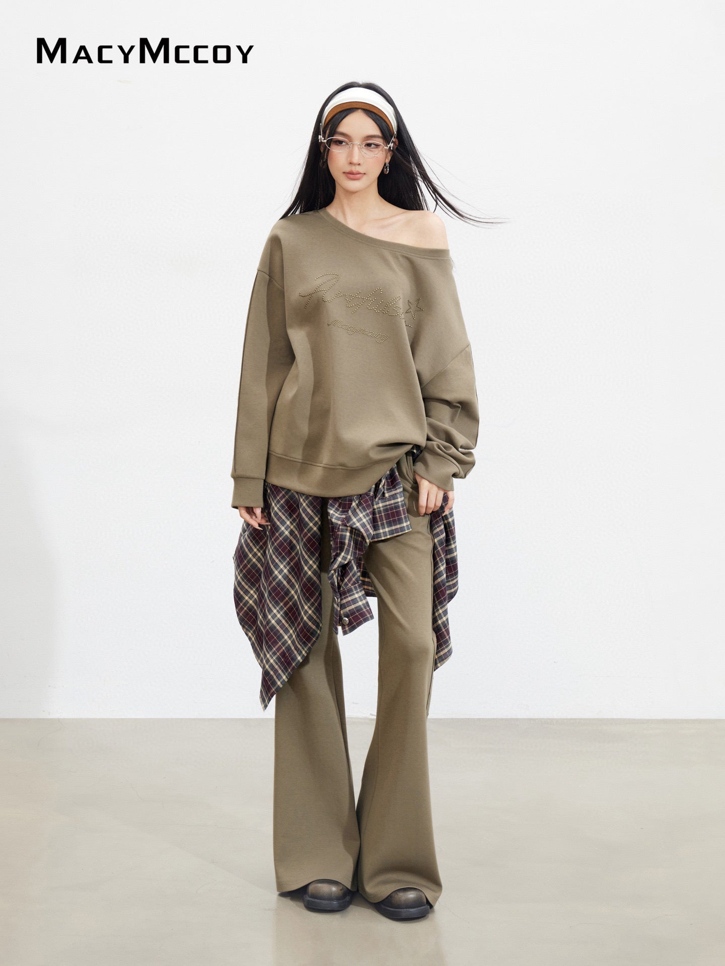 MacyMccoy MMC2025136&MMC2025142 Riveted letter sloping shoulder hoodie + pants set