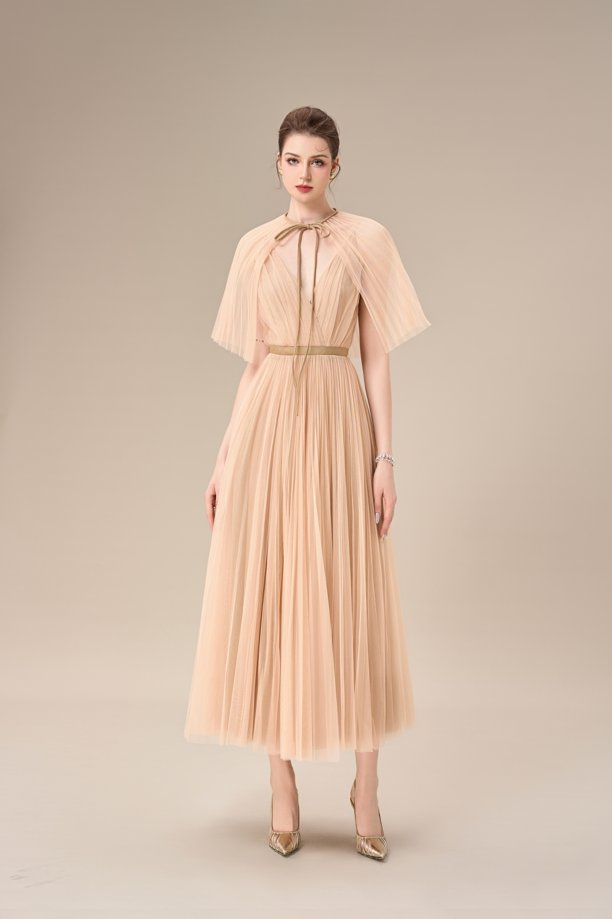 Calista GALLIN Pleated Cape Ankle Length Dress