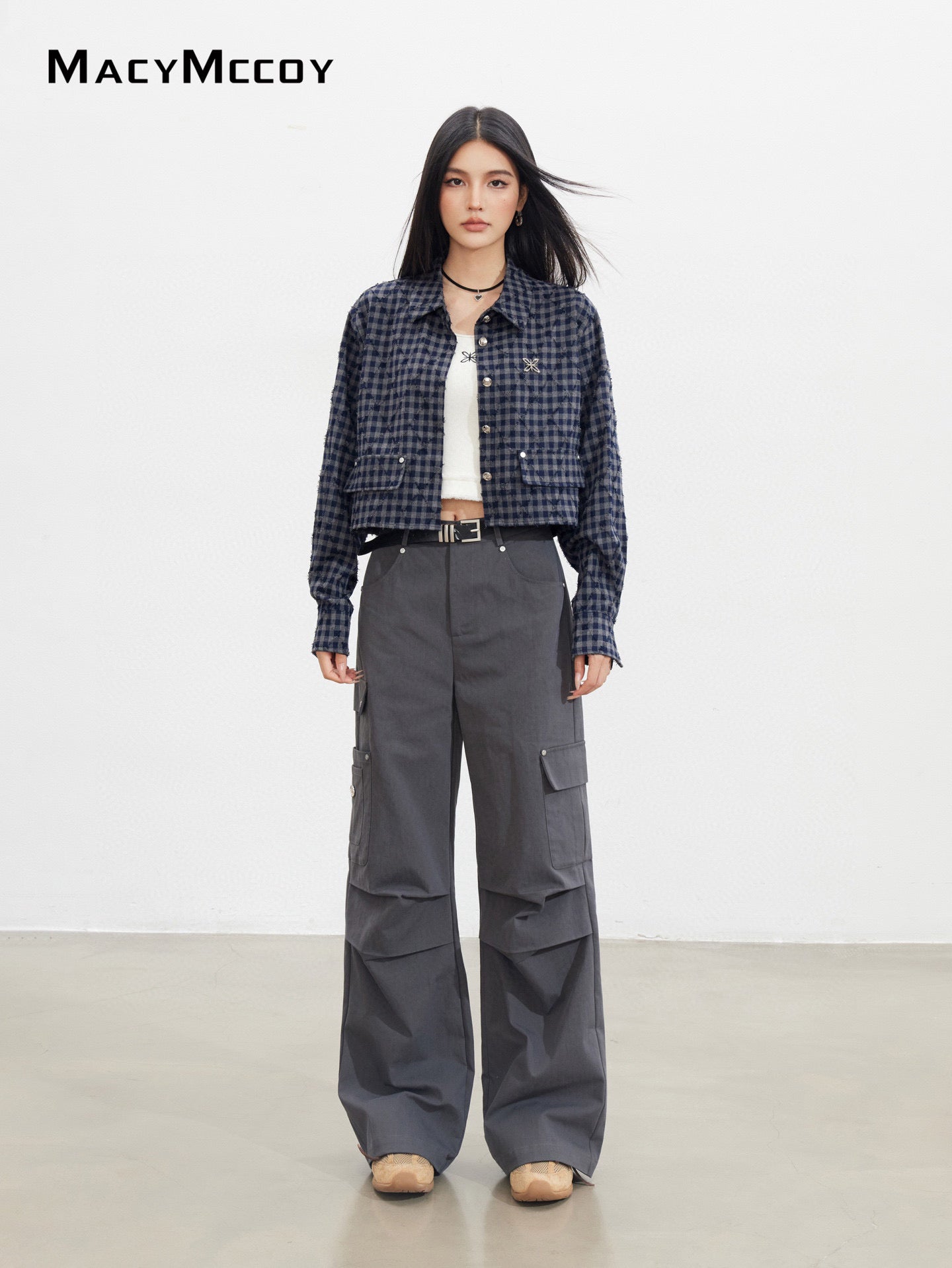 MacyMccoy MMC2025137 Diamond pattern plaid shirt