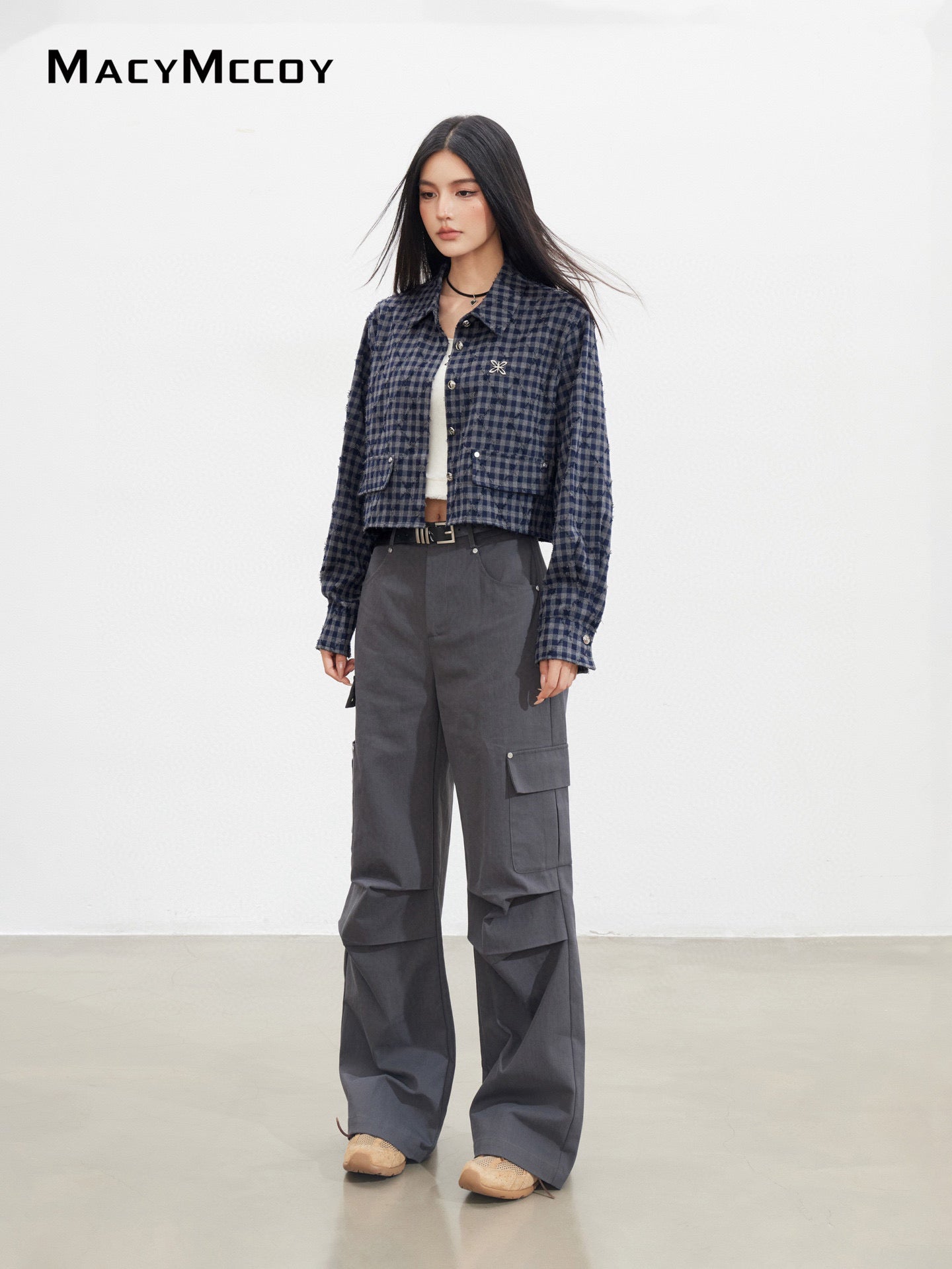 MacyMccoy MMC2025137 Diamond pattern plaid shirt