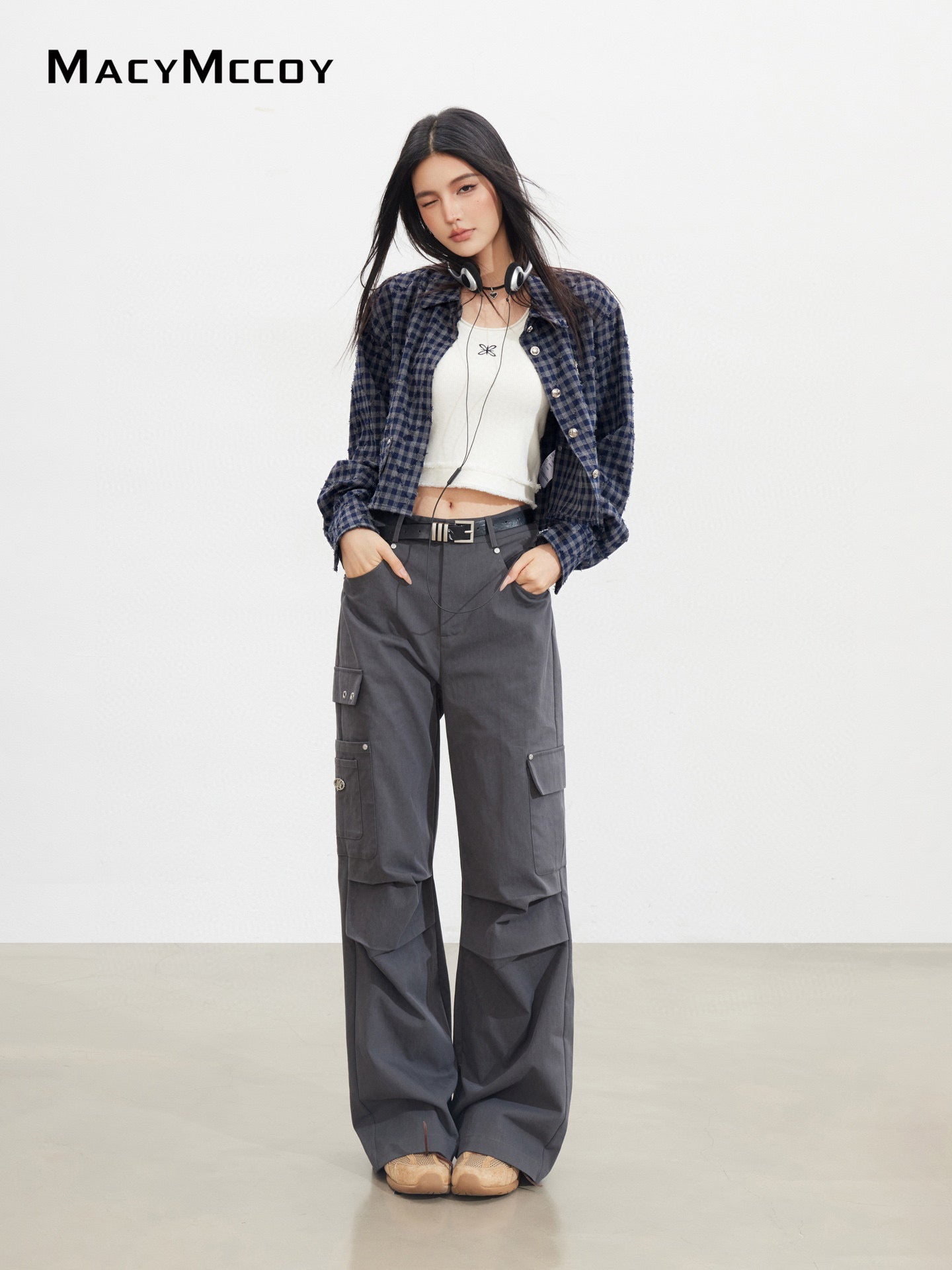 MacyMccoy MMC2025137 Diamond pattern plaid shirt