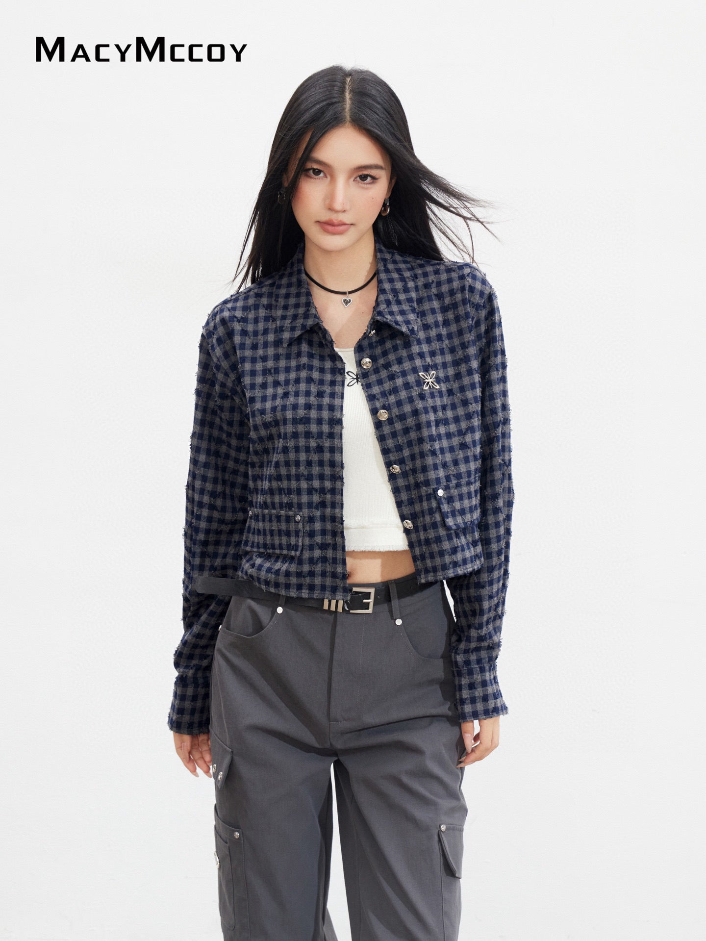 MacyMccoy MMC2025137 Diamond pattern plaid shirt