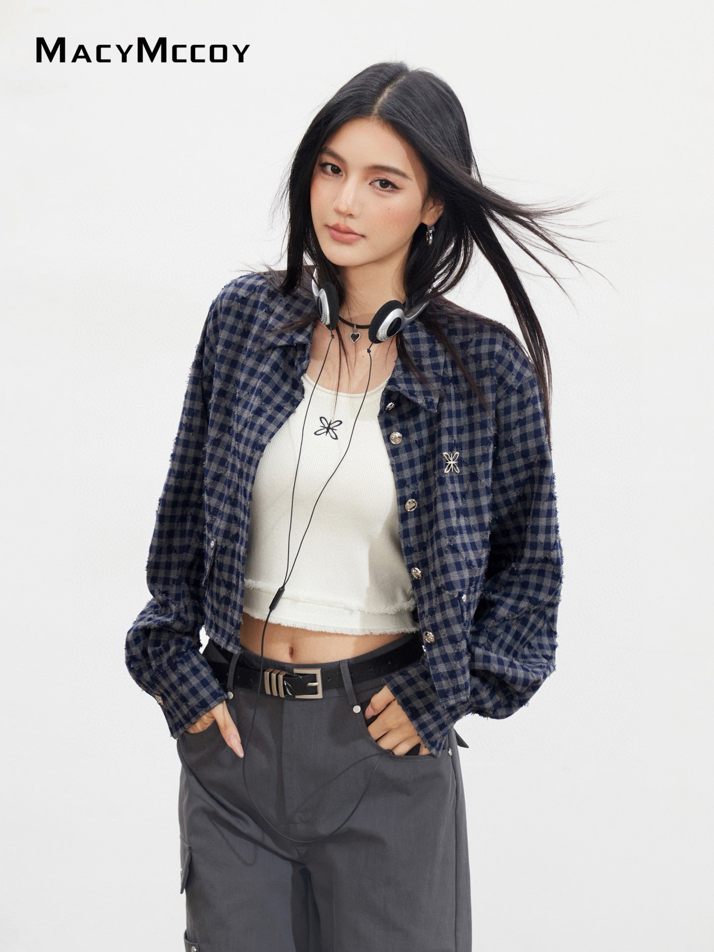 MacyMccoy MMC2025137 Diamond pattern plaid shirt