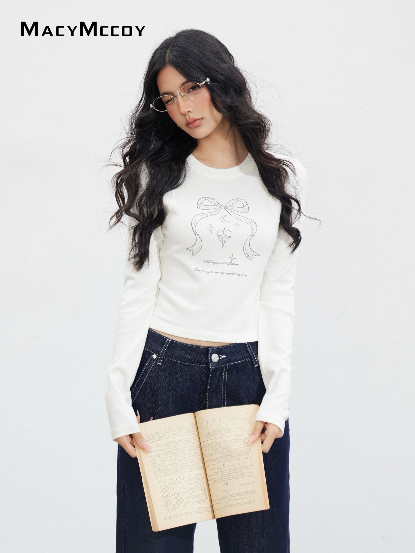 MacyMccoy MMC2025139&MMC2025143 Bow letter long sleeved T-shirt + skirt set