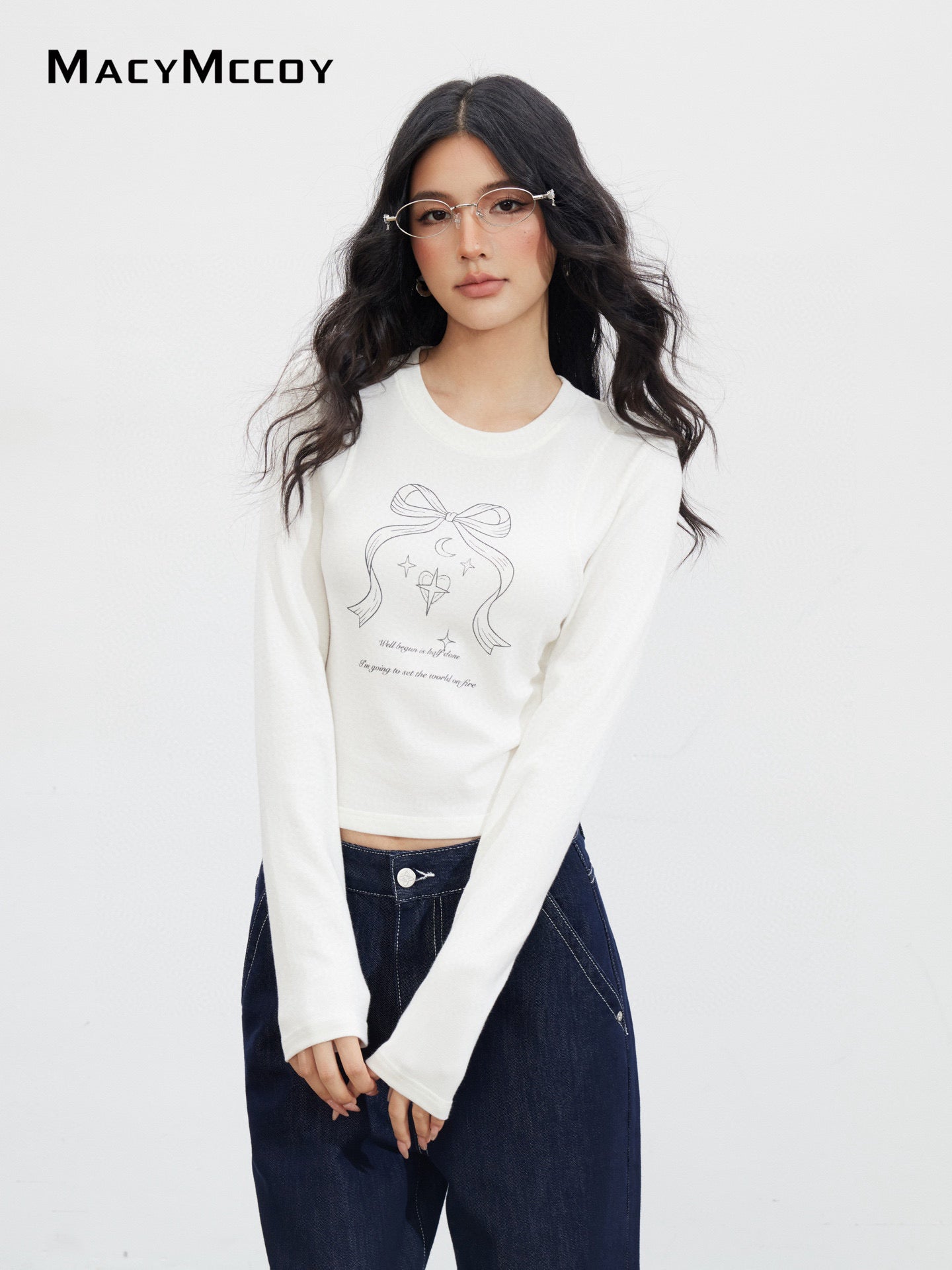MacyMccoy MMC2025139&MMC2025143 Bow letter long sleeved T-shirt + skirt set