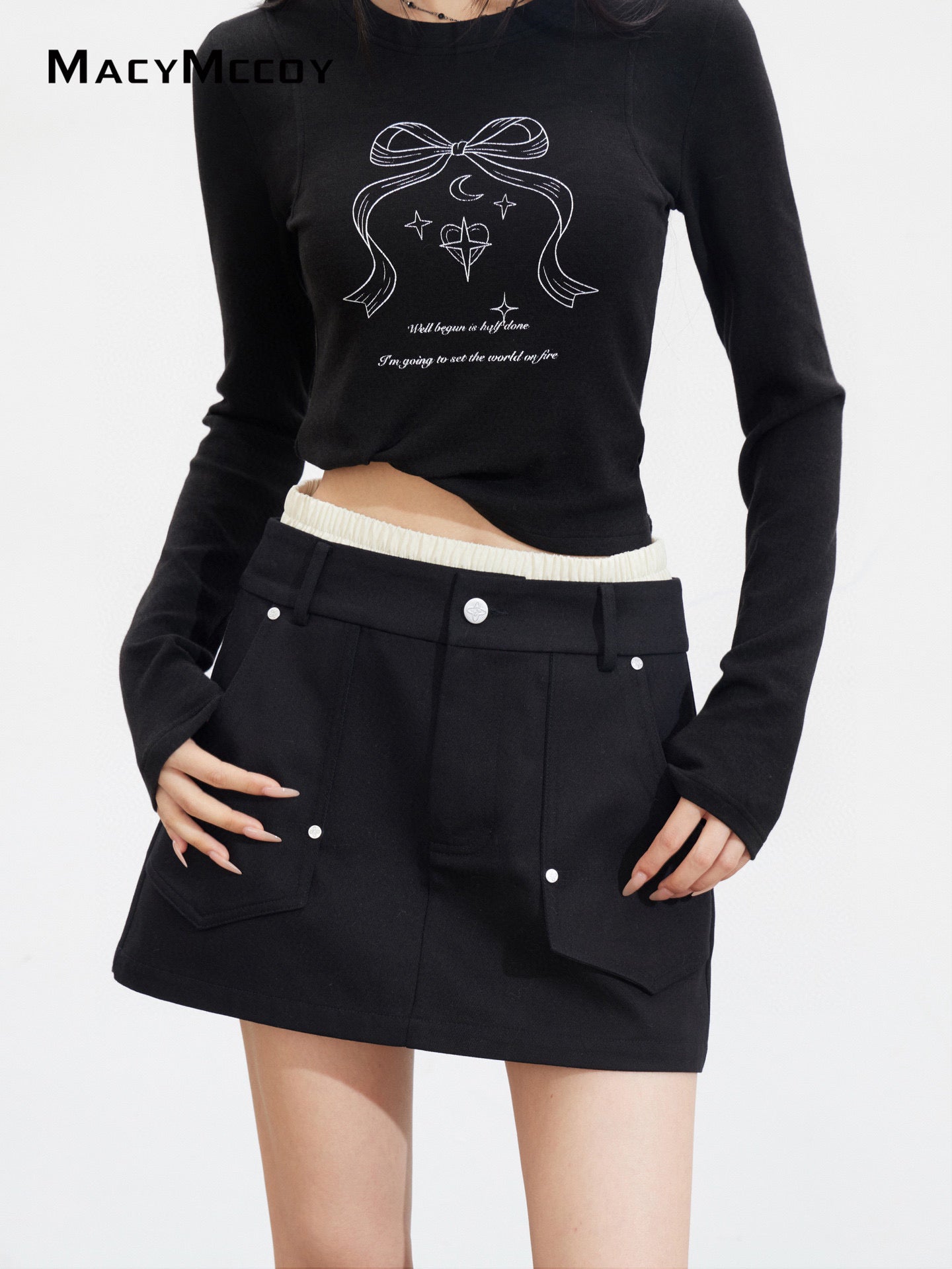 MacyMccoy MMC2025139&MMC2025143 Bow letter long sleeved T-shirt + skirt set