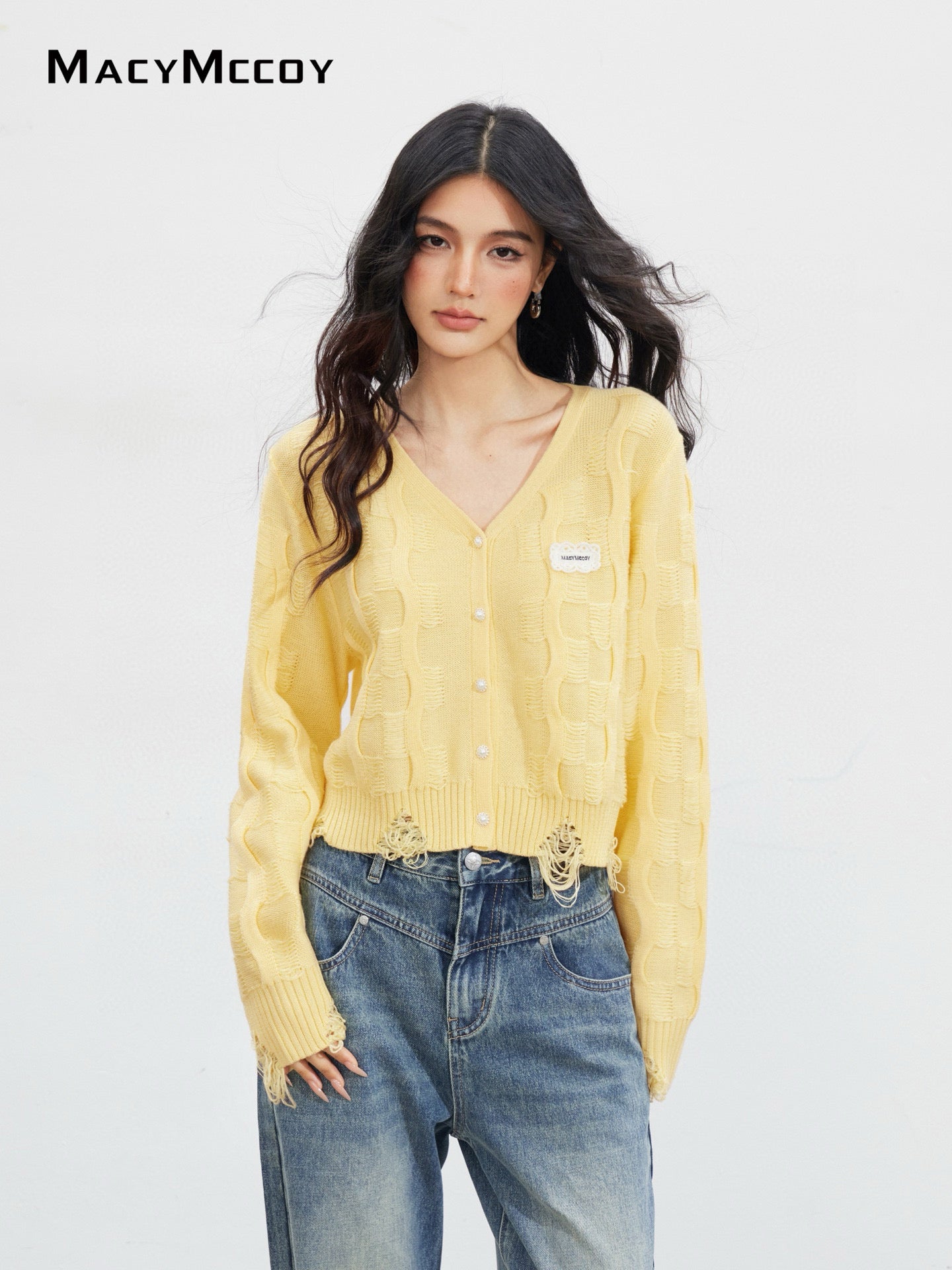 MacyMccoy MMC2025138 V-neck ripped sweater