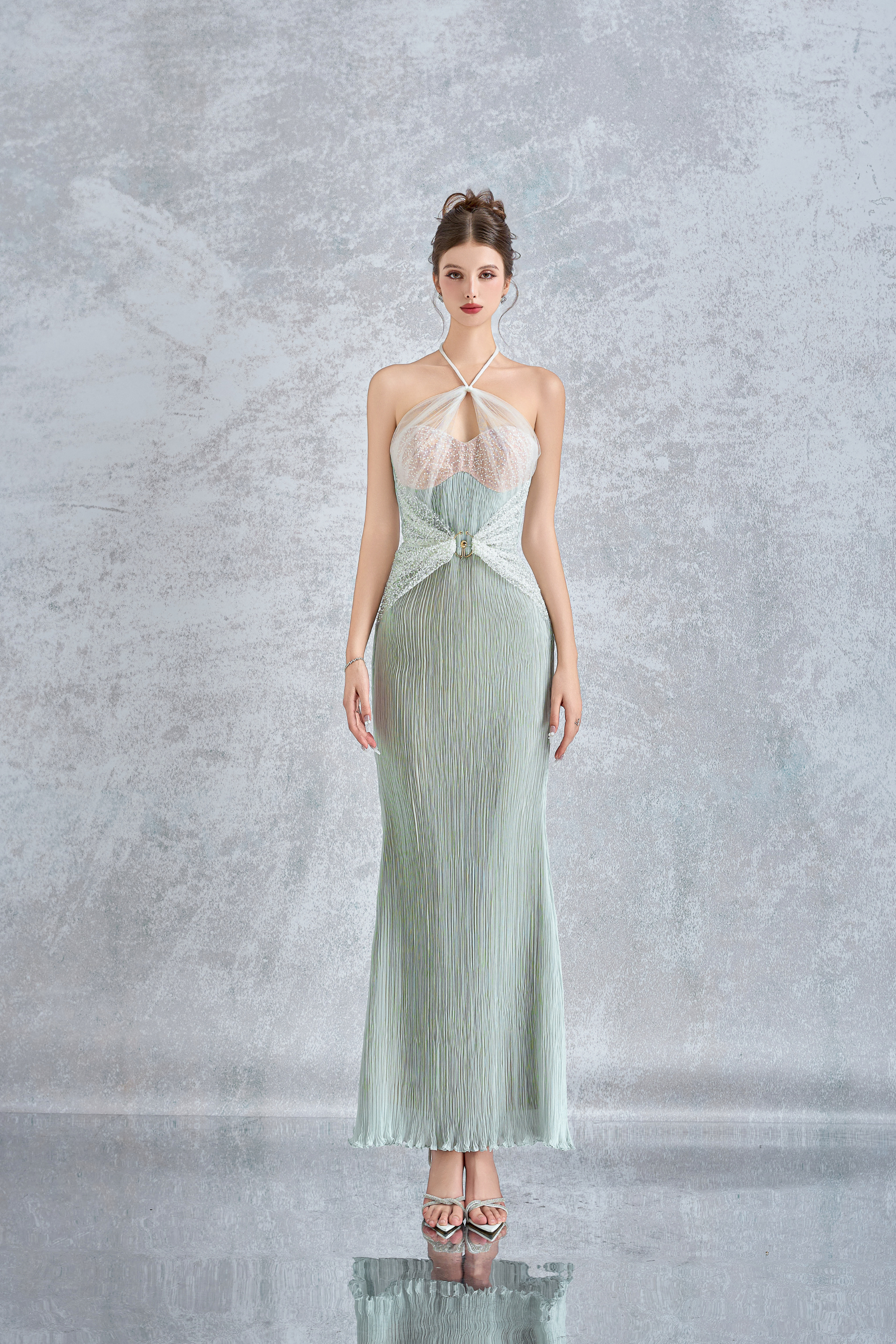 Calista IRIDELLA Halter Cut-Out Ankle Length Dress