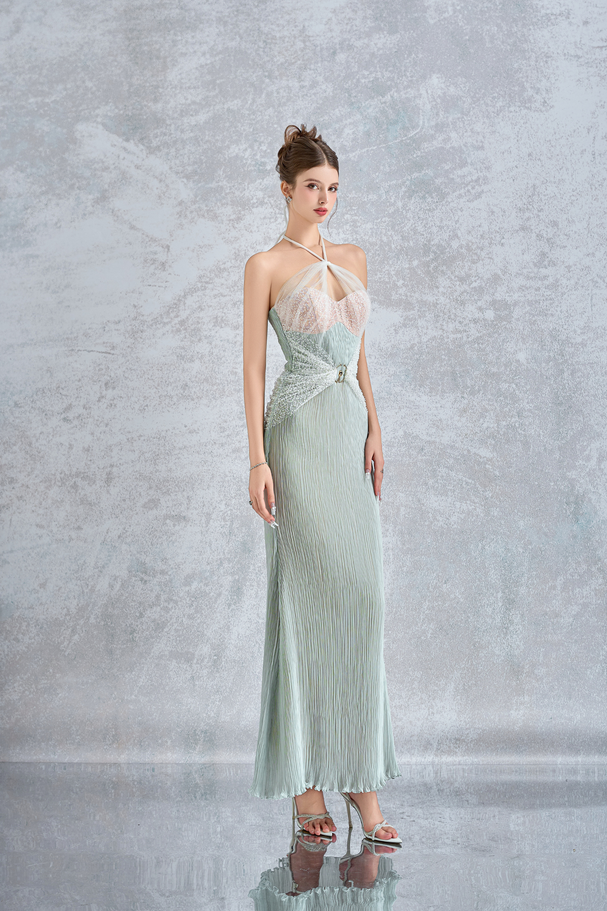 Calista IRIDELLA Halter Cut-Out Ankle Length Dress