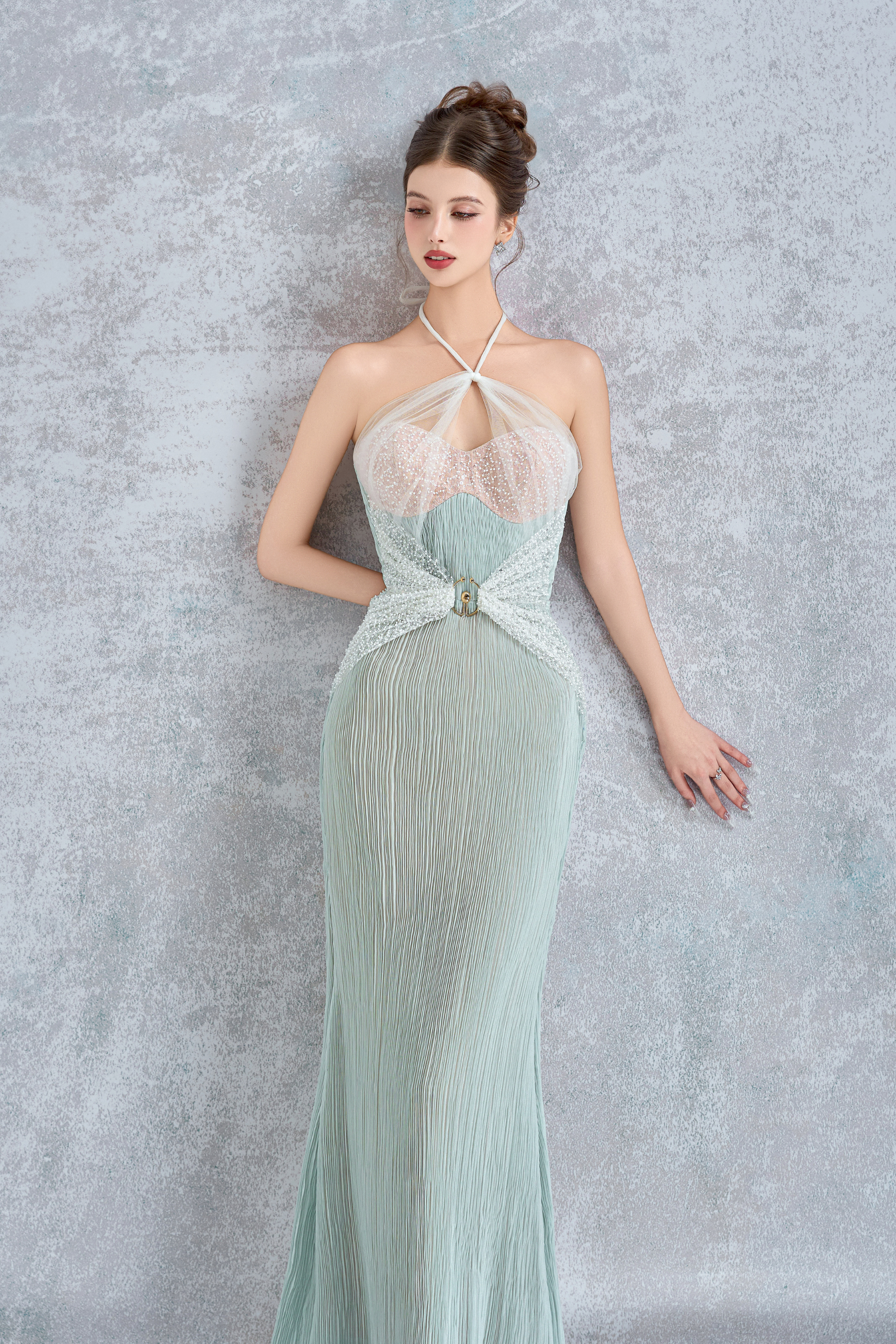 Calista IRIDELLA Halter Cut-Out Ankle Length Dress