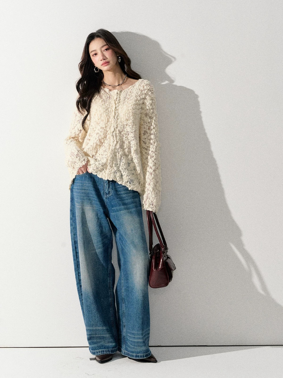 Lafreedom LAF351002 Versatile Semi-Transparent Crewneck Sweater