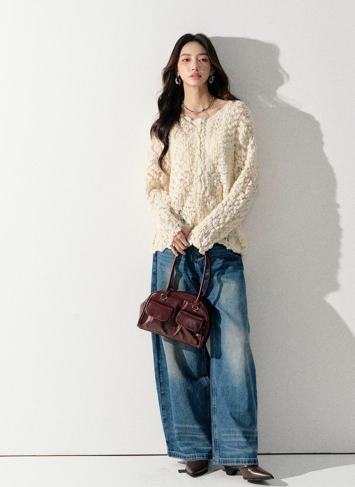 Lafreedom LAF351002 Versatile Semi-Transparent Crewneck Sweater