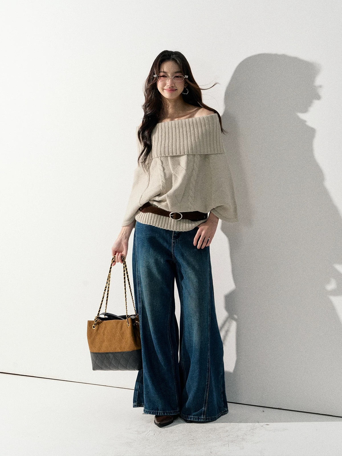 Lafreedom LAF351003 Lazy-chic loose off shoulder knit sweater