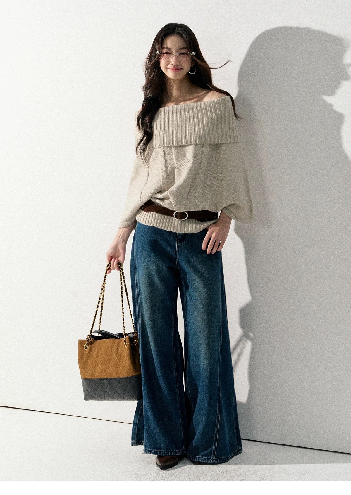 Lafreedom LAF351003 Lazy-chic loose off shoulder knit sweater