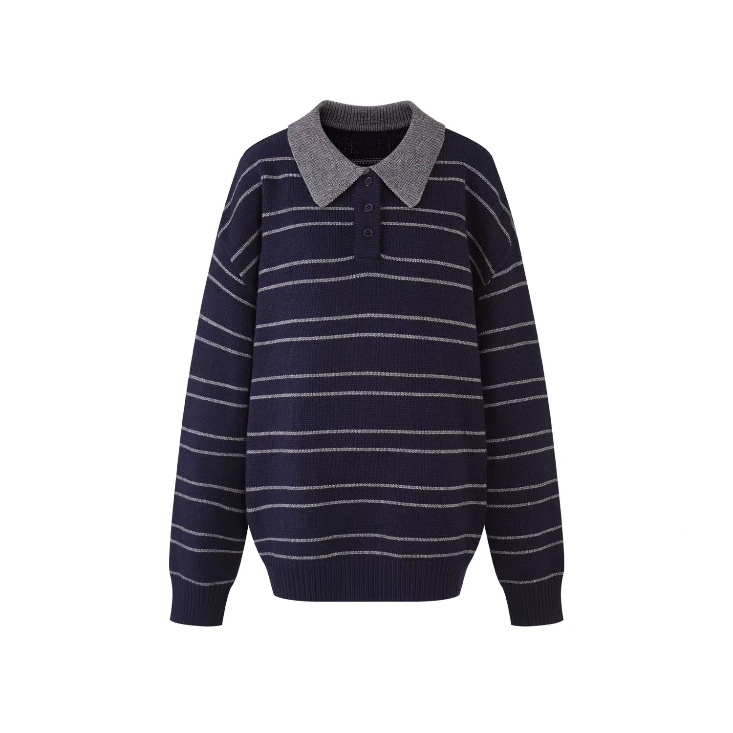 Lafreedom LAF351004 Lazy style striped lapel knit sweater