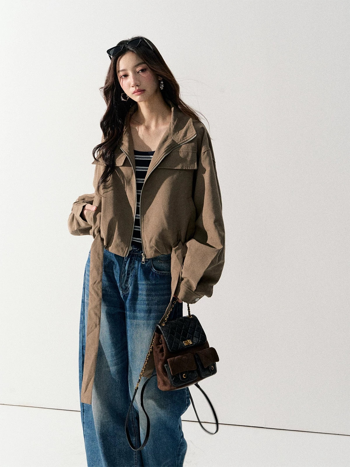 Lafreedom LAF351005 Lazy style stand up collar windbreaker jacket