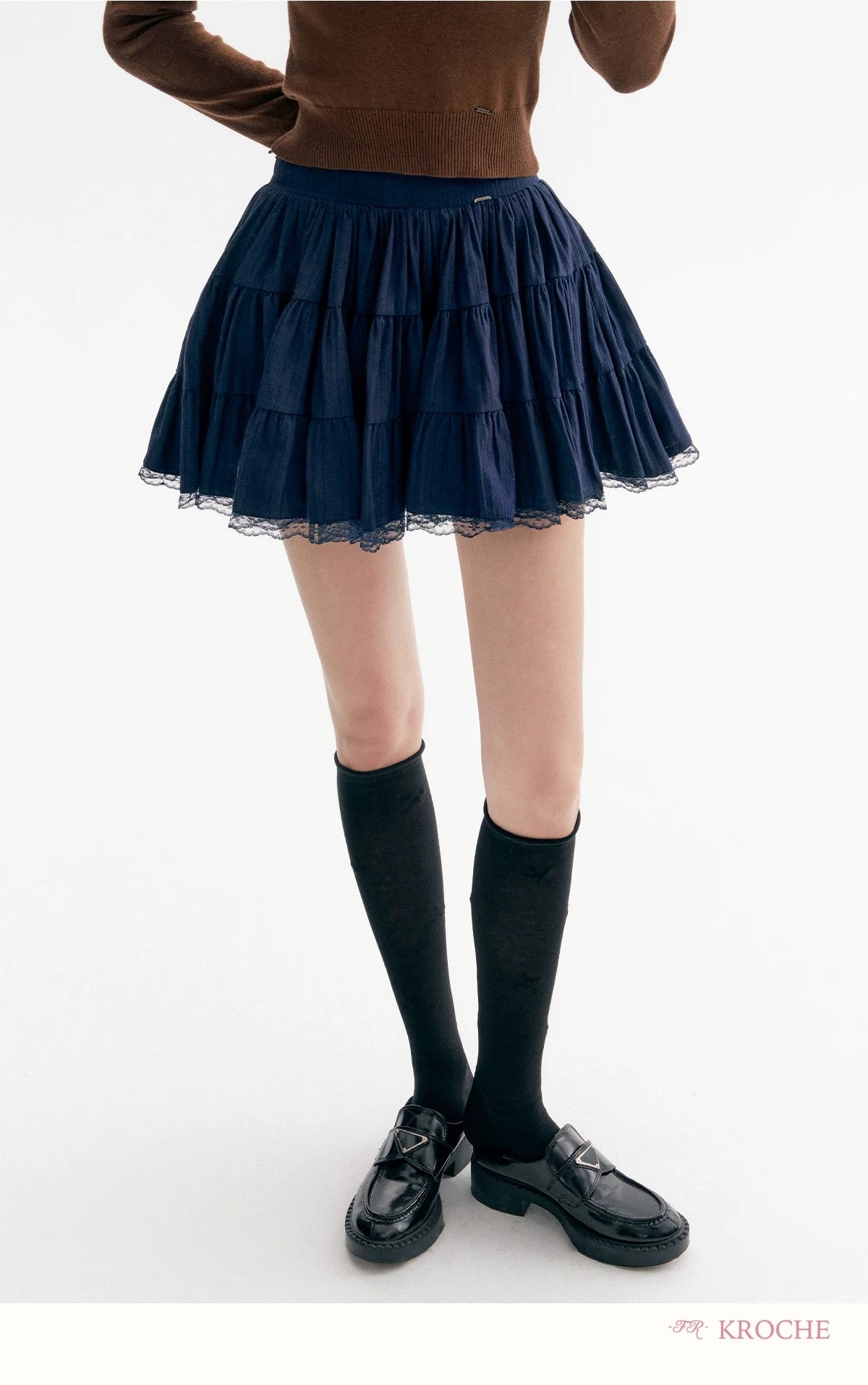 Kroche French style lace patchwork tiered skirt