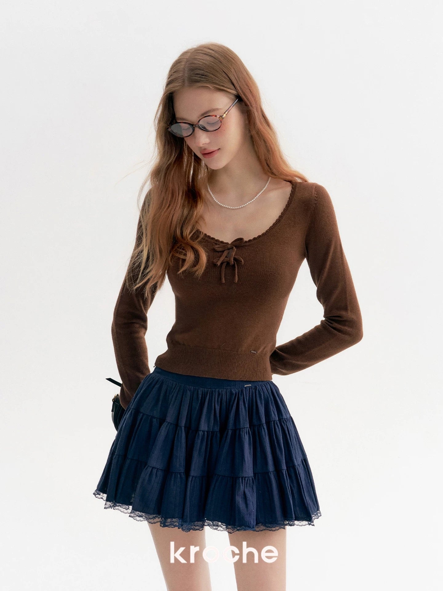 Kroche Lace slim fit long sleeved knitted sweater