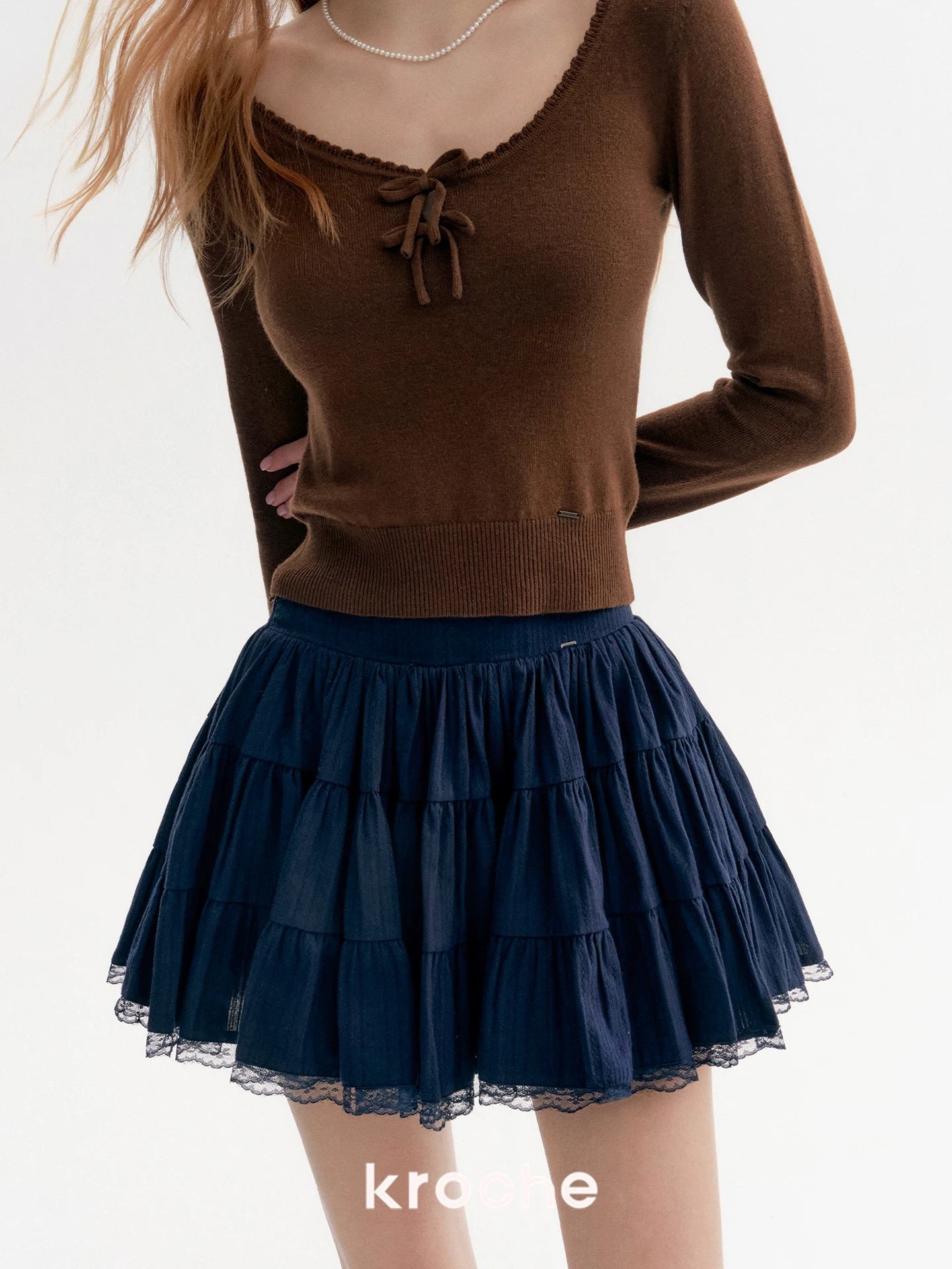 Kroche Lace slim fit long sleeved knitted sweater